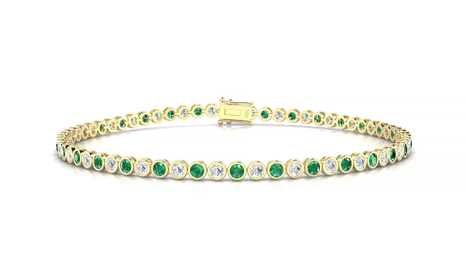 Avila 1-1 | 18k Yellow Gold 2 mm Round Natural Emerald & Diamond Tennis Bracelet