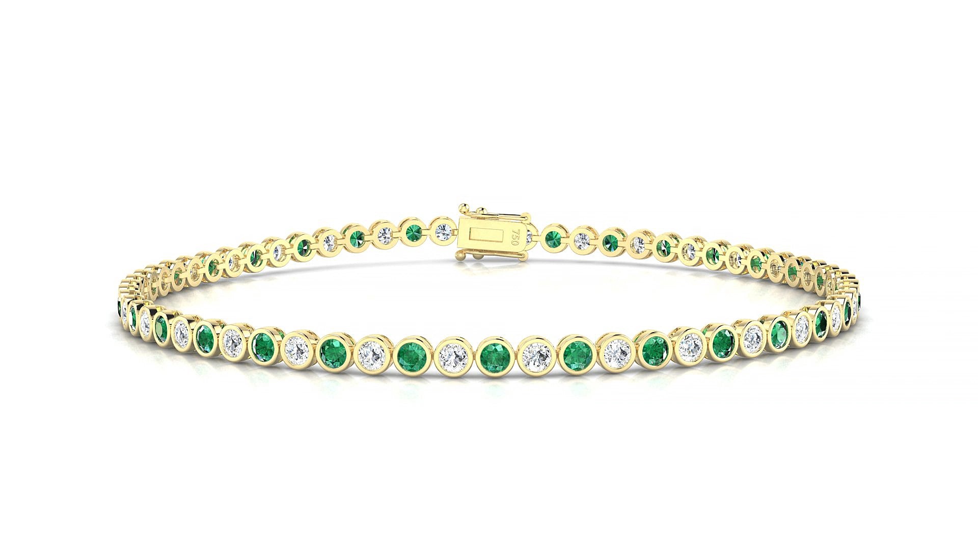 Avila 1-1 | 18k Yellow Gold 2 mm Round Natural Emerald & Diamond 18 cm Tennis Bracelet