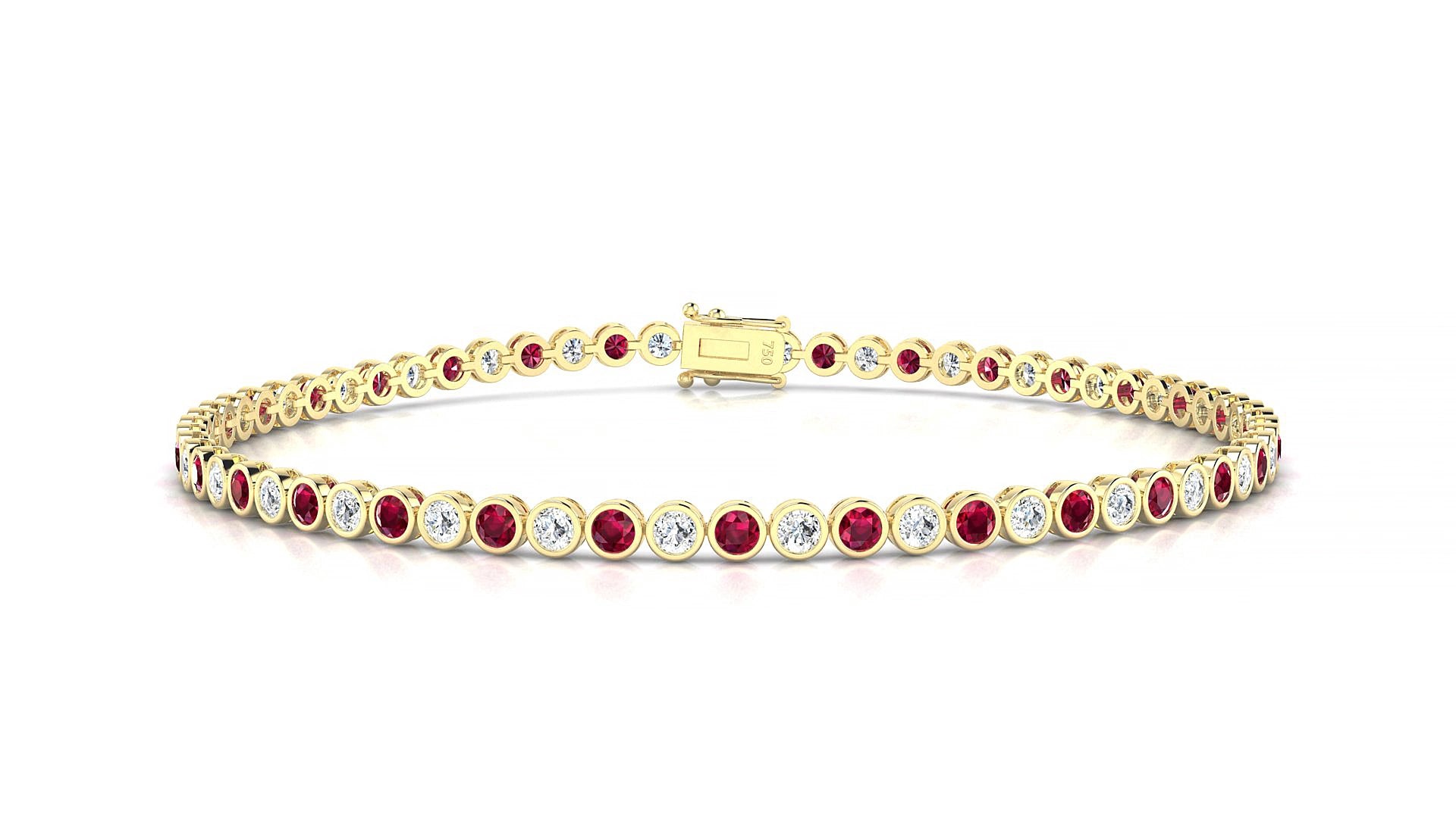 Avila 1-1 | 18k Yellow Gold 2 mm Round Natural Ruby & Diamond 15 cm Tennis Bracelet