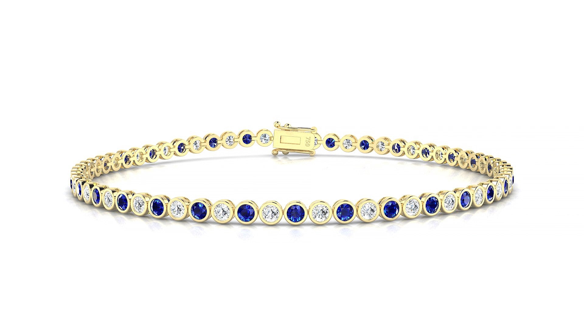 Avila 1-1 | 18k Yellow Gold 2 mm Round Natural Sapphire & Diamond 19 cm Tennis Bracelet