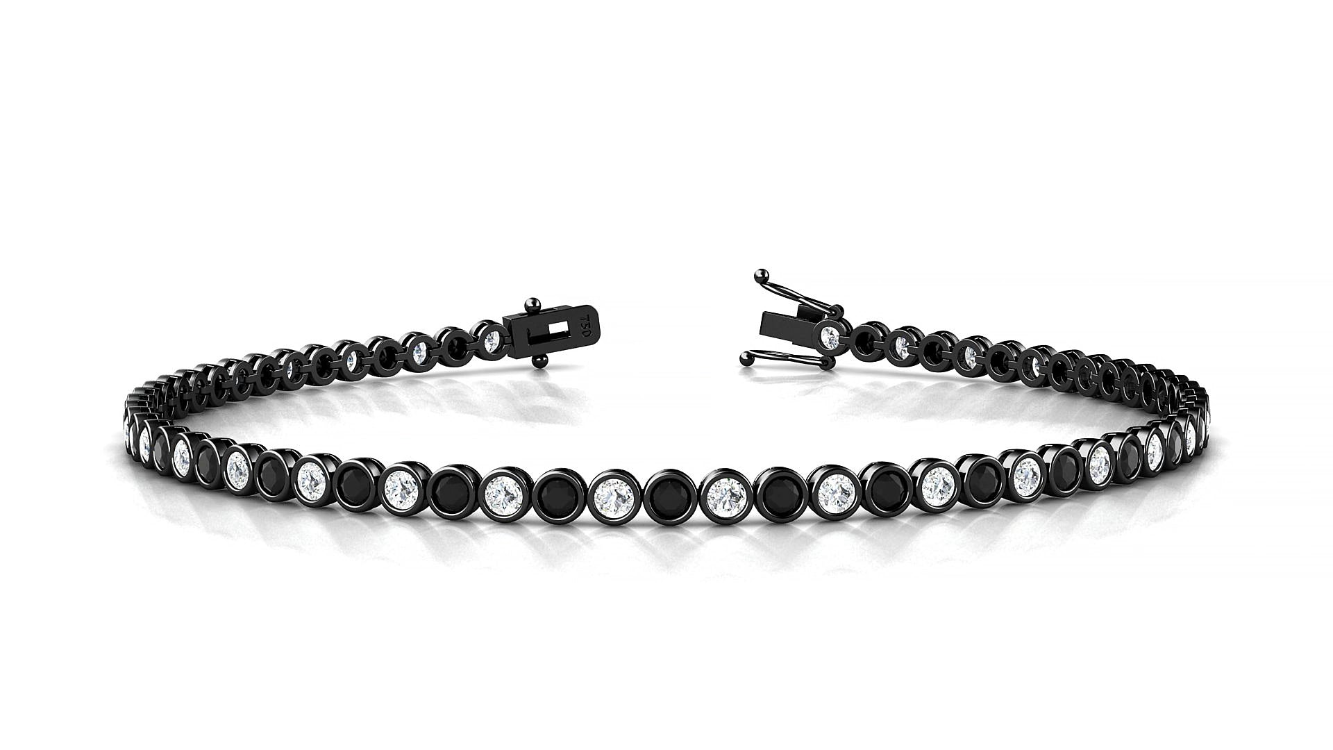 Avila 1-1 | 18k Black Gold 2 mm Round Natural Black Diamond & Diamond 15 cm Tennis Bracelet