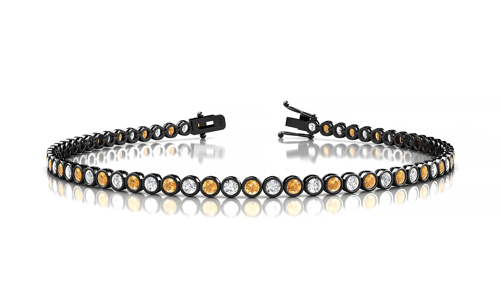 Avila 1-1 | 18k Black Gold 2 mm Round Natural Citrine & Diamond 15 cm Tennis Bracelet