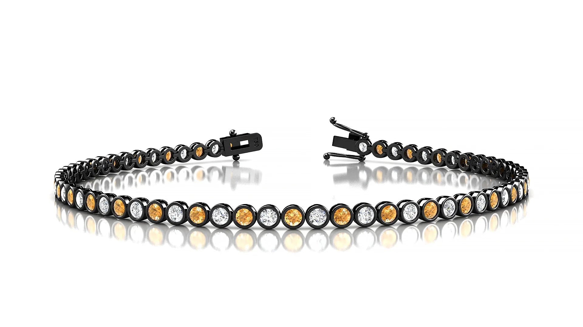 Avila 1-1 | 18k Black Gold 2 mm Round Natural Citrine & Diamond Tennis Bracelet