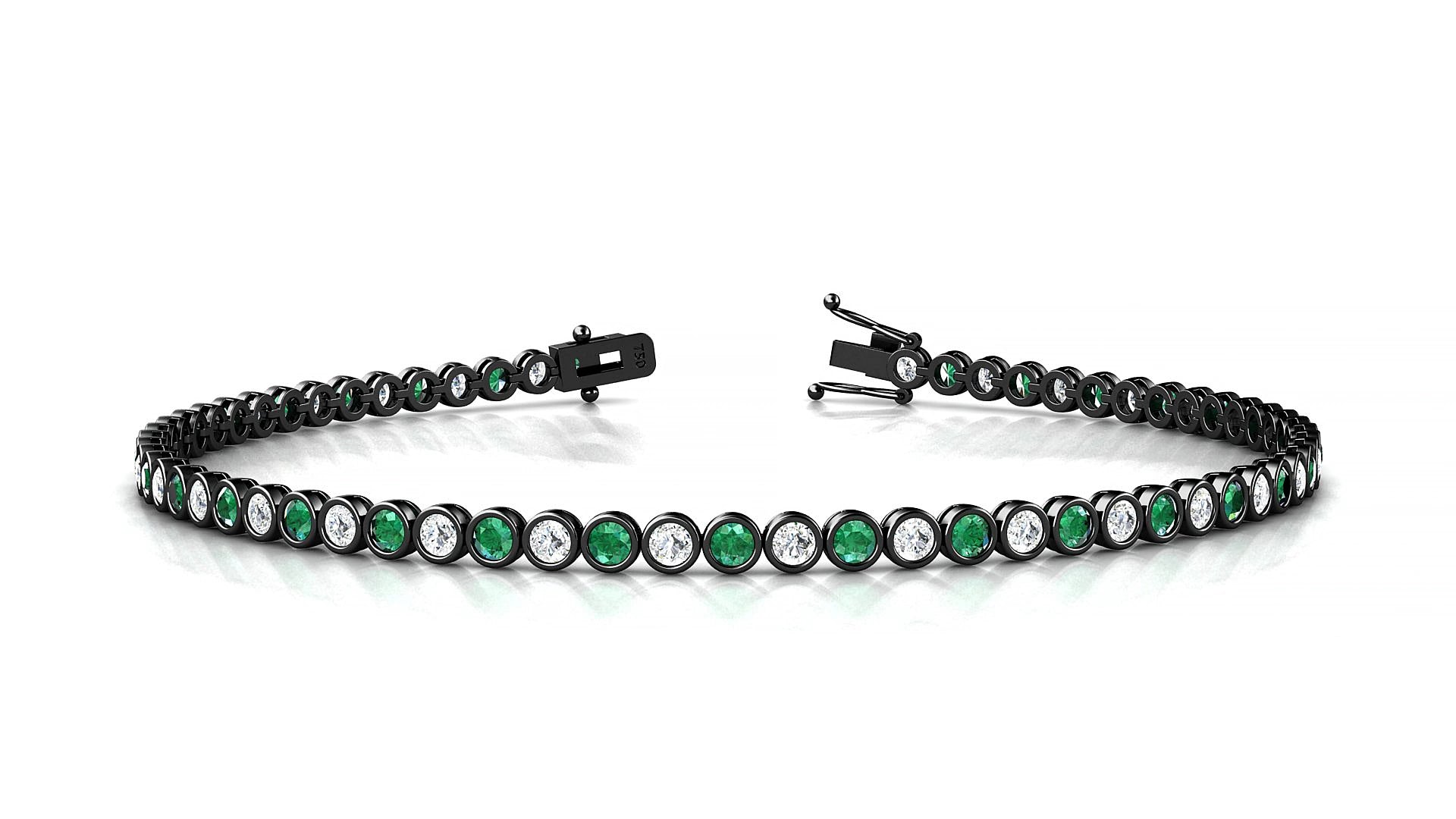 Avila 1-1 | 18k Black Gold 2 mm Round Natural Emerald & Diamond 15 cm Tennis Bracelet