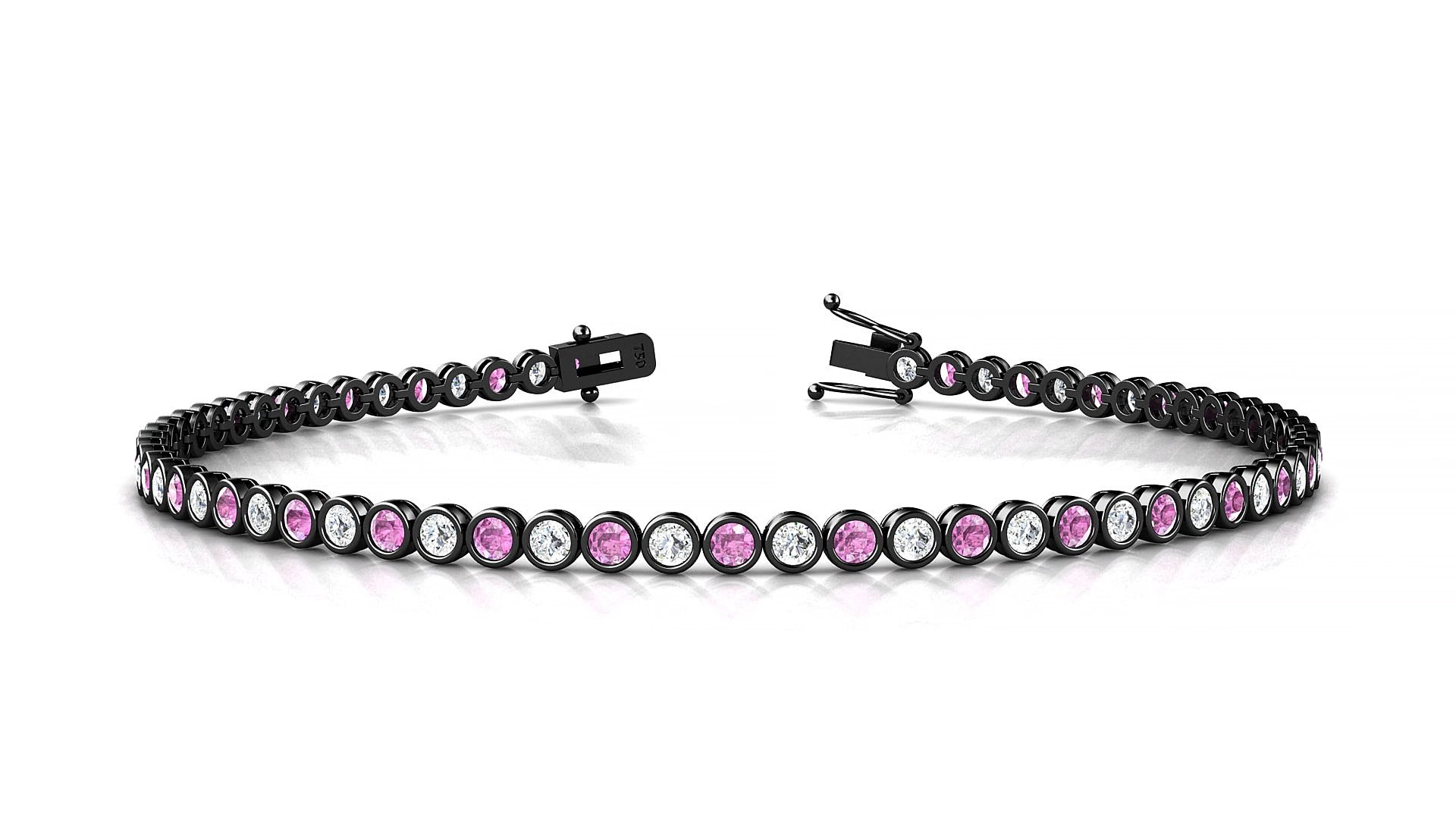 Avila 1-1 | 18k Black Gold 2 mm Round Natural Pink Sapphire & Diamond 15 cm Tennis Bracelet