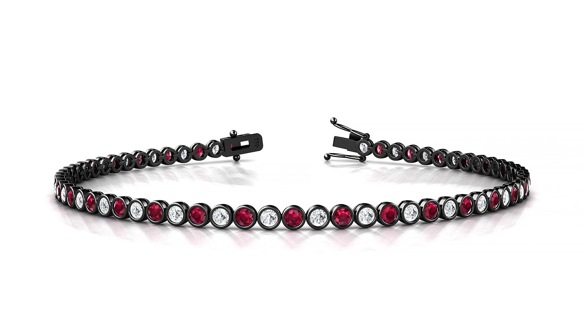 Avila 1-1 | 18k Black Gold 2 mm Round Natural Ruby & Diamond 20 cm Tennis Bracelet
