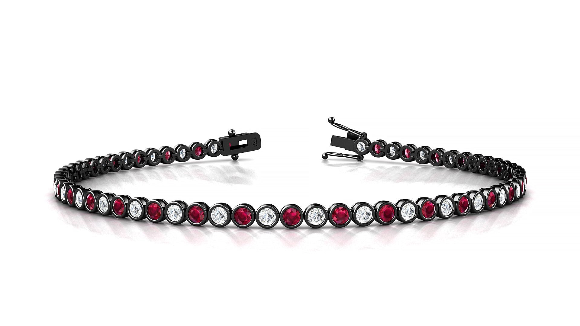 Avila 1-1 | 18k Black Gold 2 mm Round Natural Ruby & Diamond Tennis Bracelet