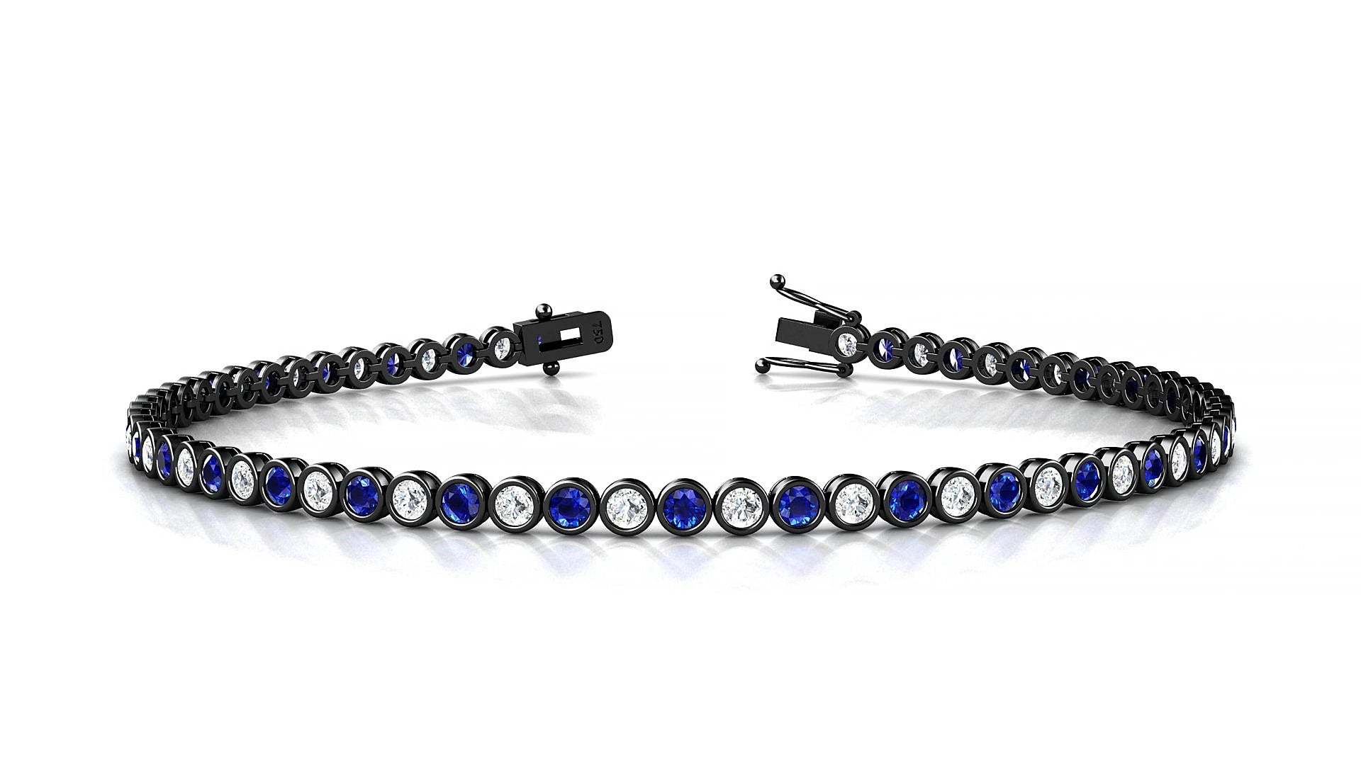 Avila 1-1 | 18k Black Gold 2 mm Round Natural Sapphire & Diamond 15 cm Tennis Bracelet