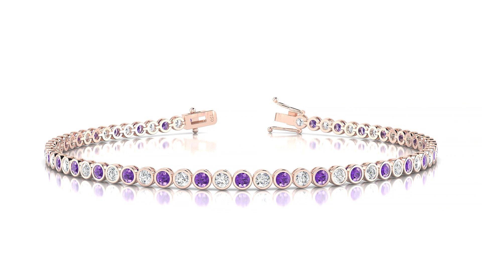 Avila 1-1 | 18k Rose Gold 2 mm Round Natural Amethyst & Diamond 17 cm Tennis Bracelet