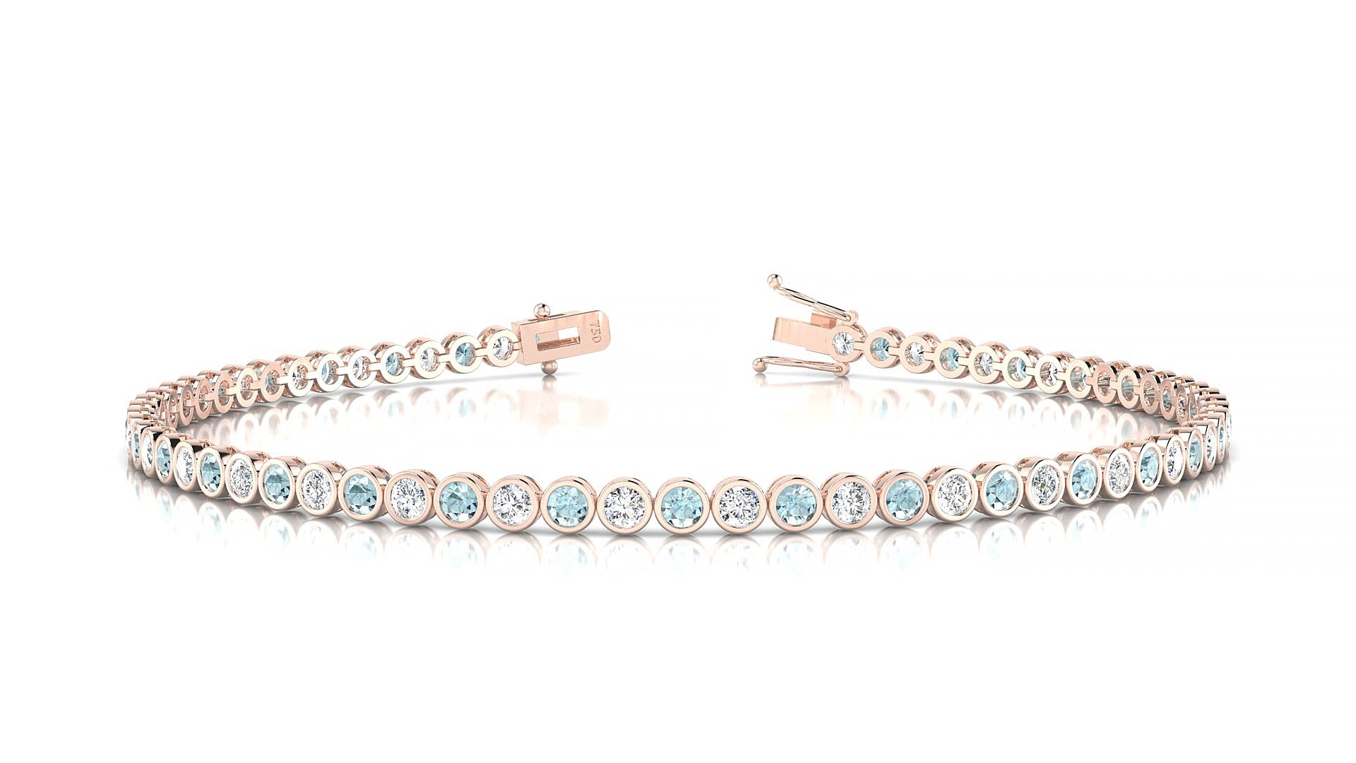 Avila 1-1 | 18k Rose Gold 2 mm Round Natural Aquamarine & Diamond 19 cm Tennis Bracelet
