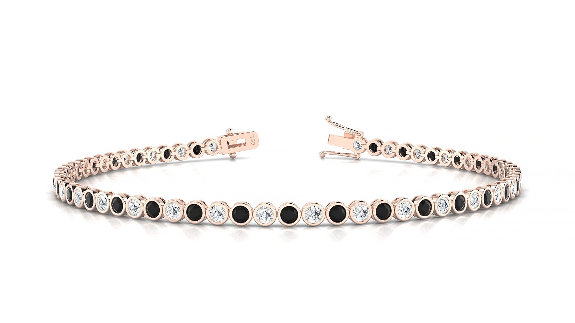 Avila 1-1 | 18k Rose Gold 2 mm Round Natural Black Diamond & Diamond 15 cm Tennis Bracelet