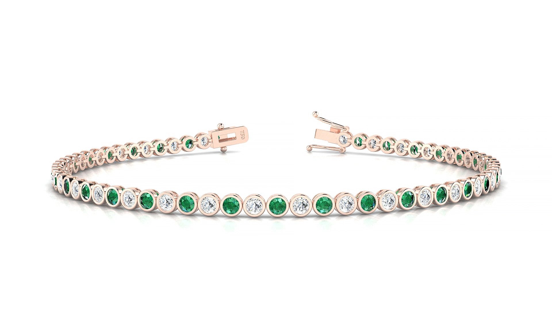 Avila 1-1 | 18k Rose Gold 2 mm Round Natural Emerald & Diamond 18 cm Tennis Bracelet