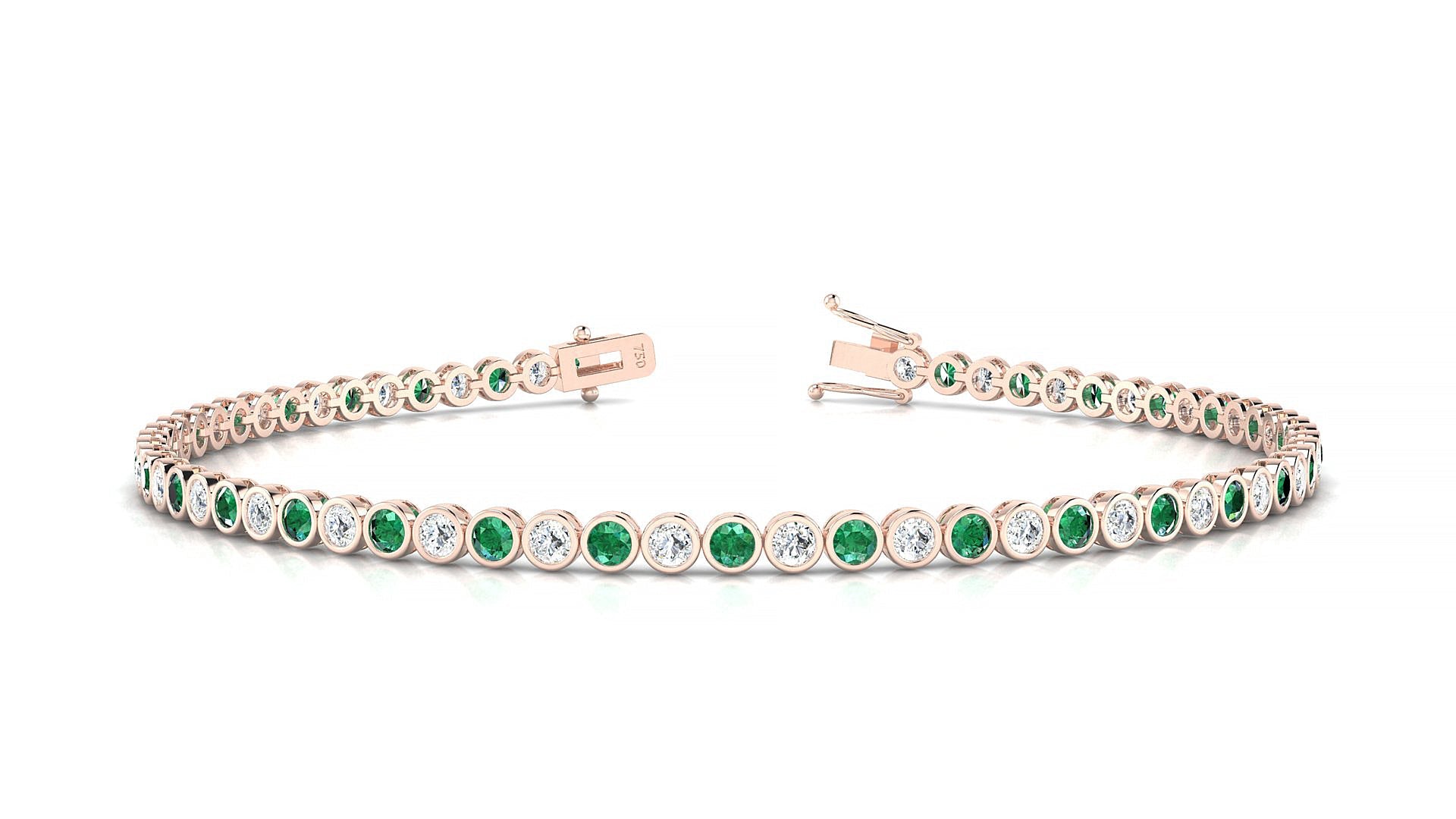 Avila 1-1 | 18k Rose Gold 2 mm Round Natural Emerald & Diamond Tennis Bracelet