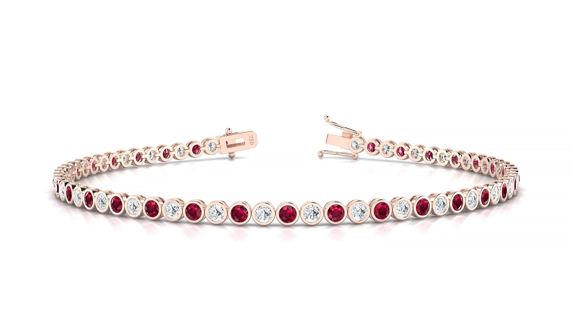 Avila 1-1 | 18k Rose Gold 2 mm Round Natural Ruby & Diamond Tennis Bracelet