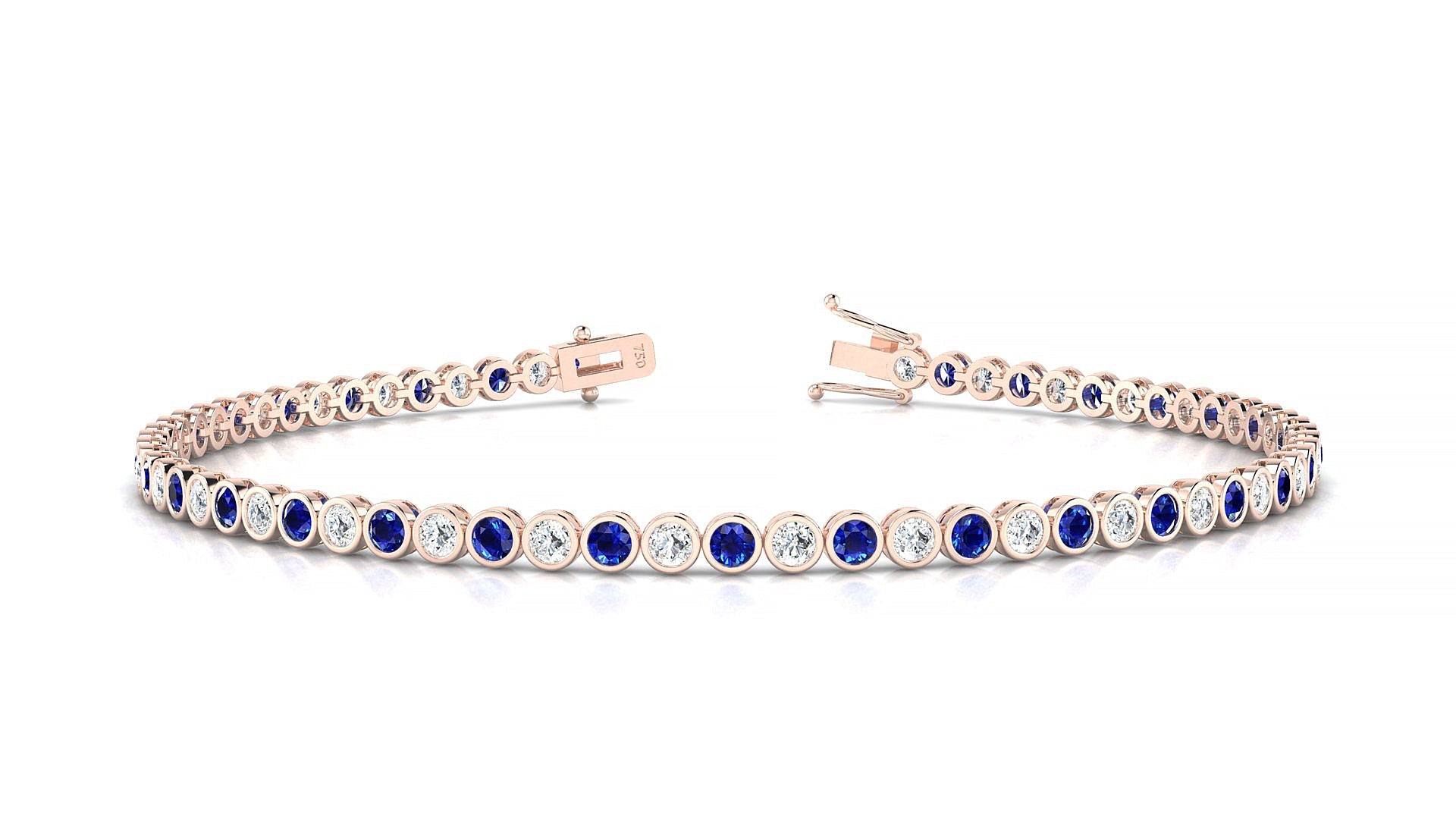 Avila 1-1 | 18k Rose Gold 2 mm Round Natural Sapphire & Diamond Tennis Bracelet