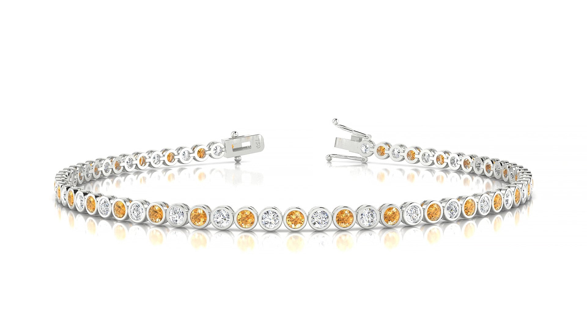 Avila 1-1 | 18k White Gold 2 mm Round Natural Citrine & Diamond 15 cm Tennis Bracelet