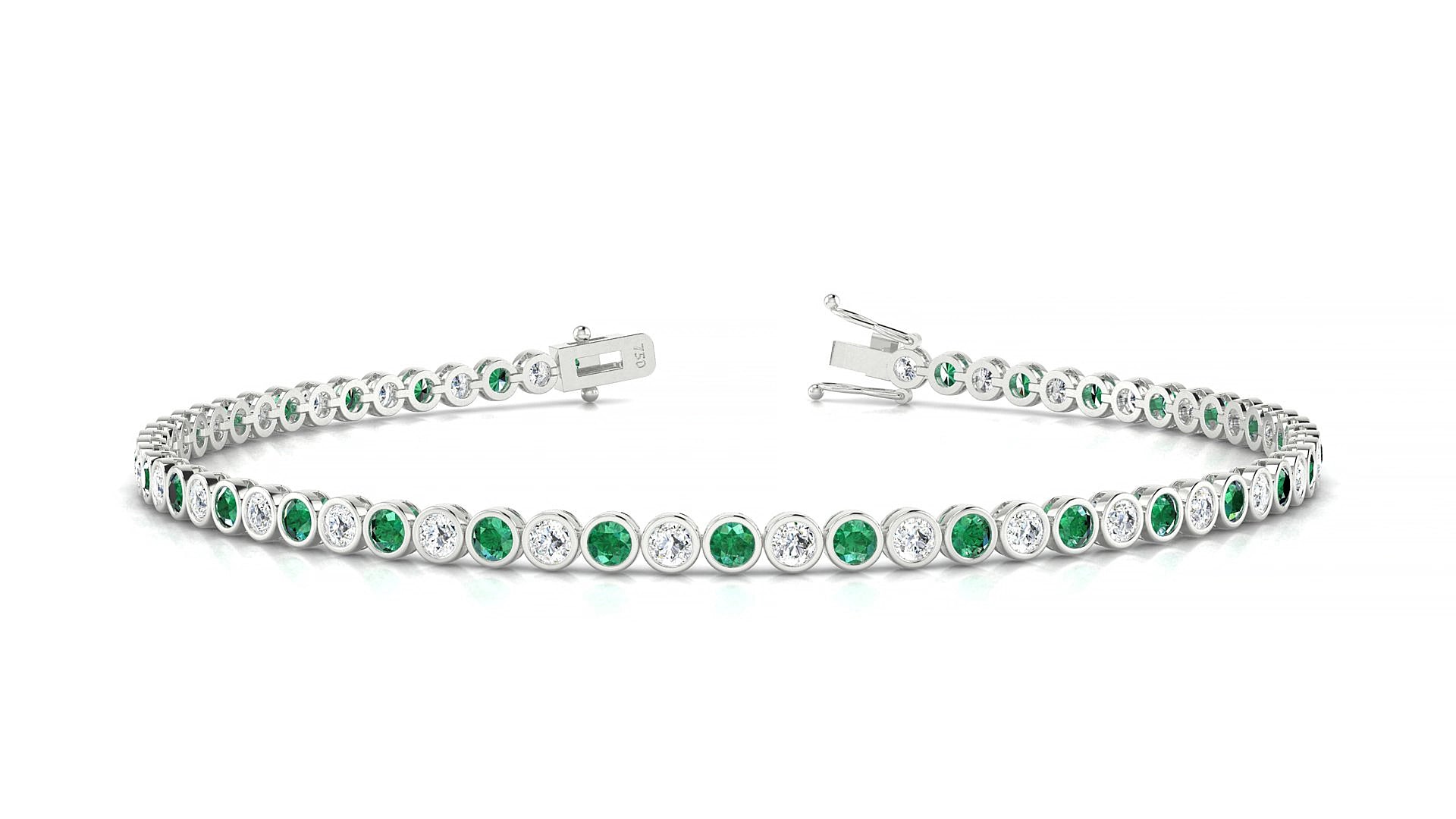 Avila 1-1 | 18k White Gold 2 mm Round Natural Emerald & Diamond 20 cm Tennis Bracelet