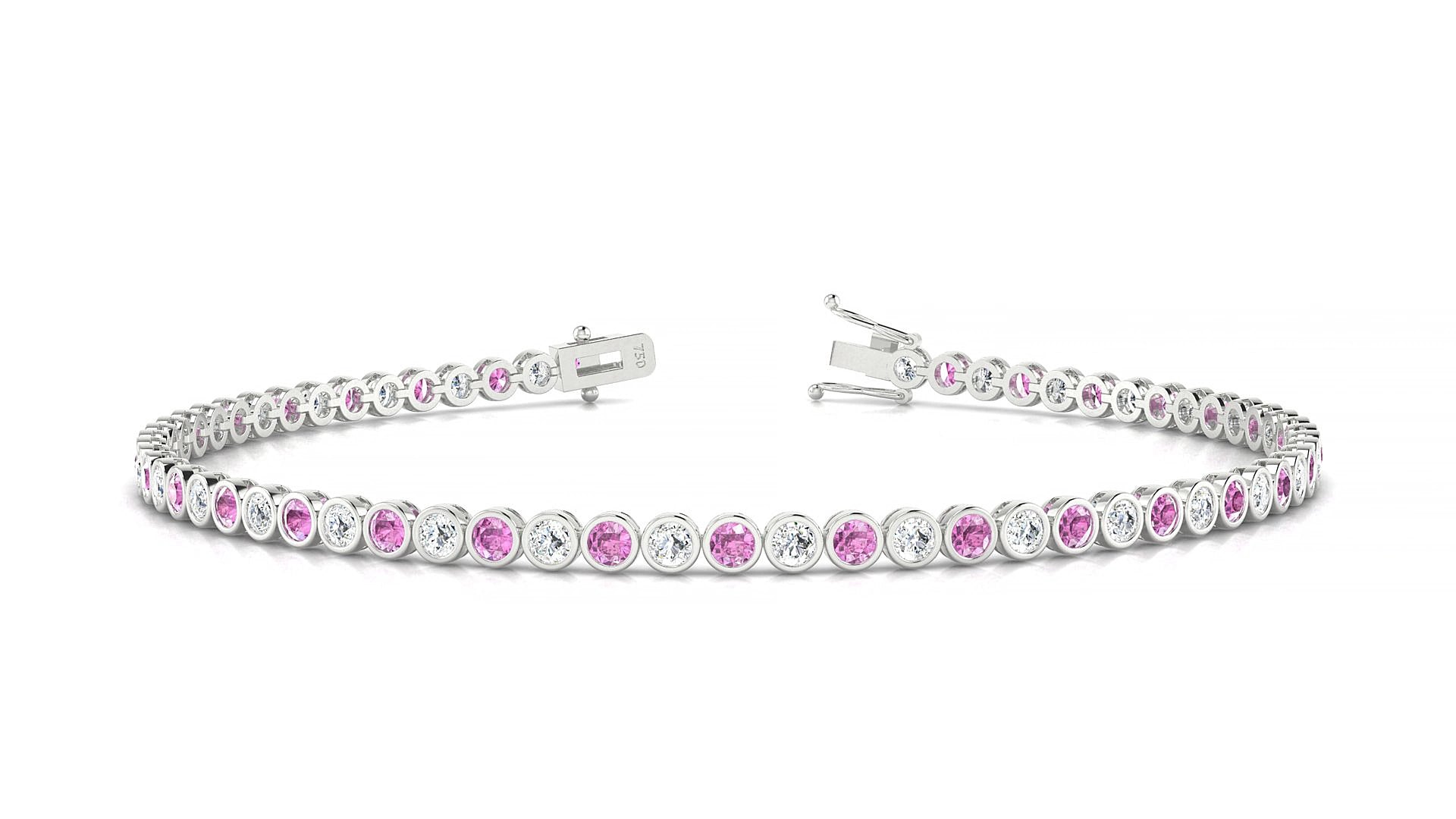 Avila 1-1 | 18k White Gold 2 mm Round Natural Pink Sapphire & Diamond 15 cm Tennis Bracelet