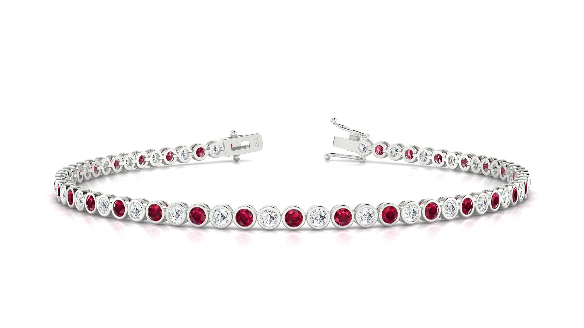 Avila 1-1 | 18k White Gold 2 mm Round Natural Ruby & Diamond 15 cm Tennis Bracelet