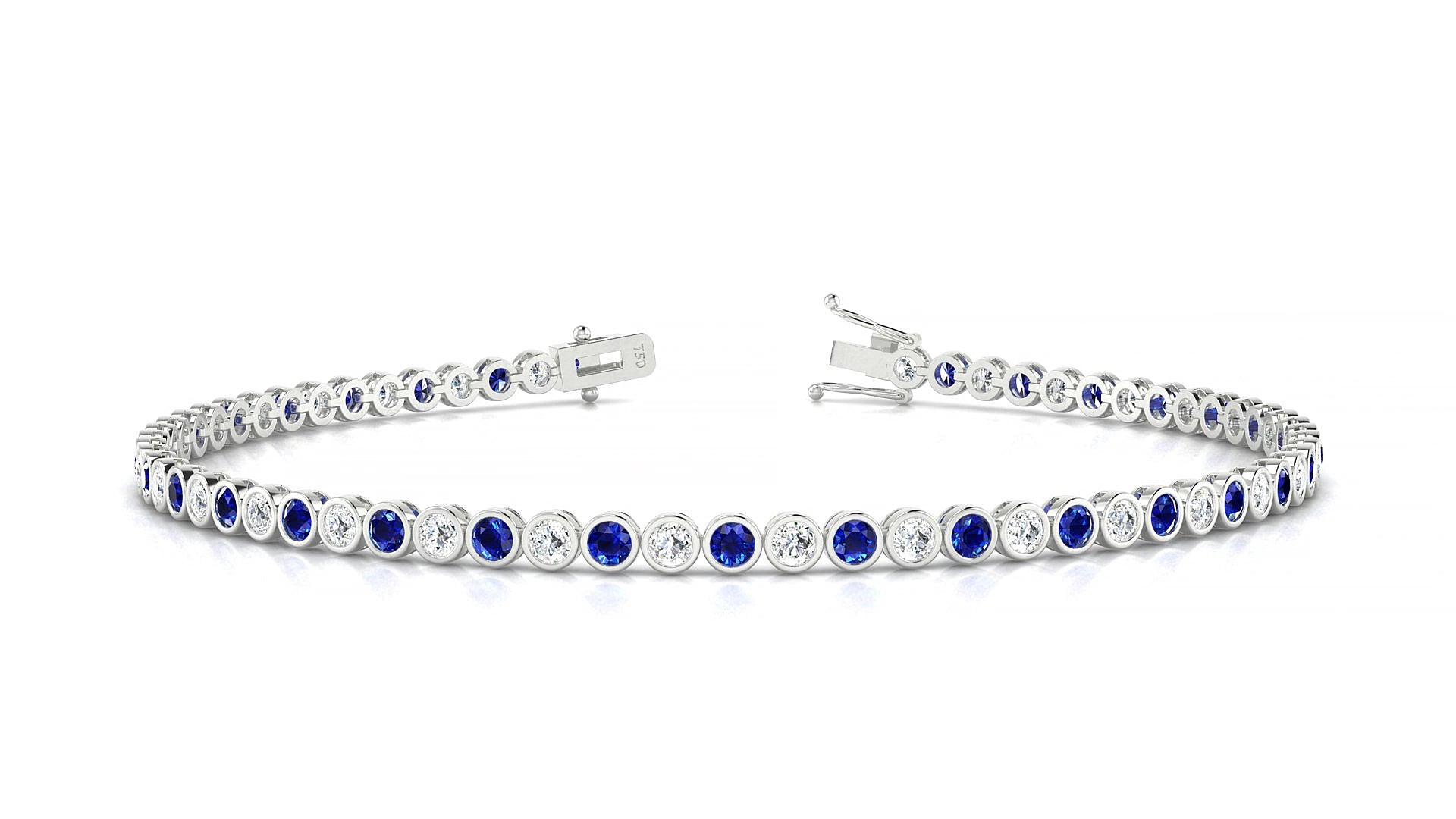 Avila 1-1 | 18k White Gold 2 mm Round Natural Sapphire & Diamond 15 cm Tennis Bracelet