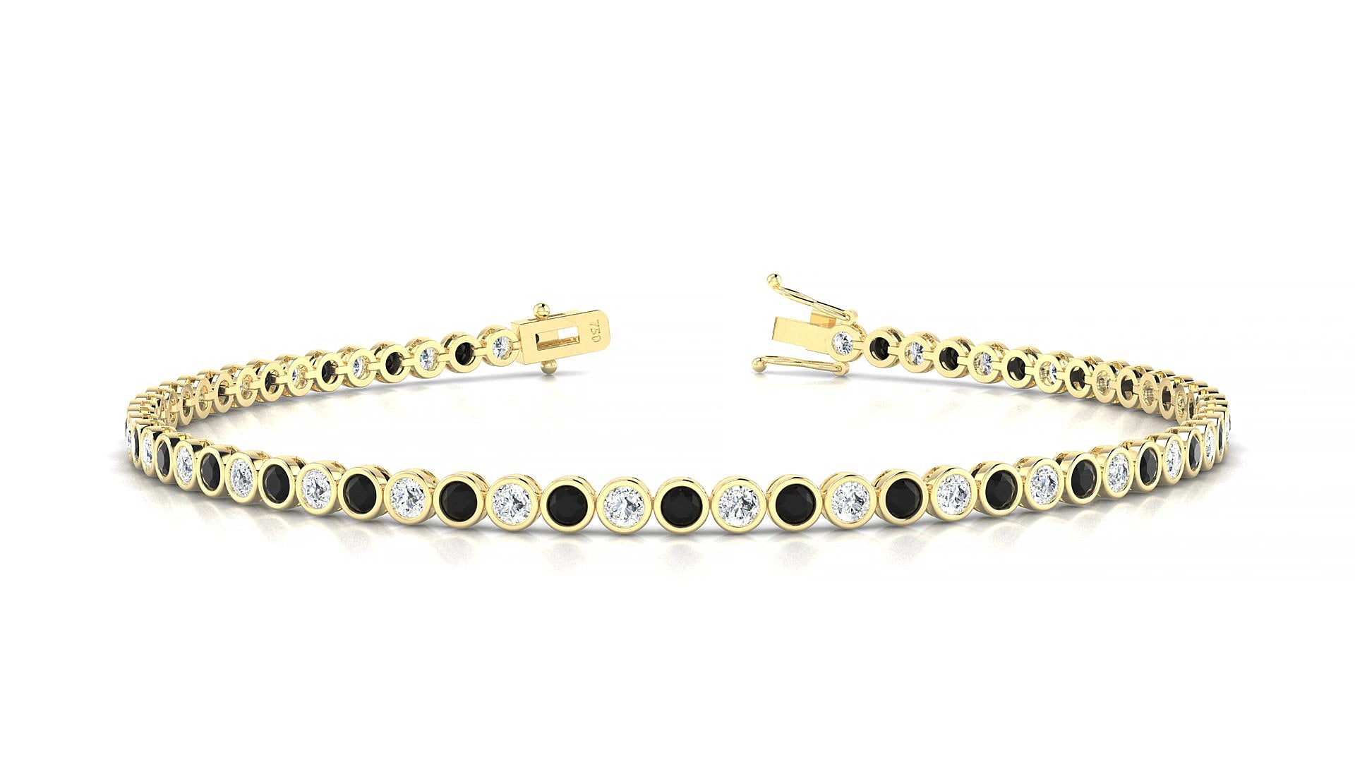 Avila 1-1 | 18k Yellow Gold 2 mm Round Natural Black Diamond & Diamond 18 cm Tennis Bracelet