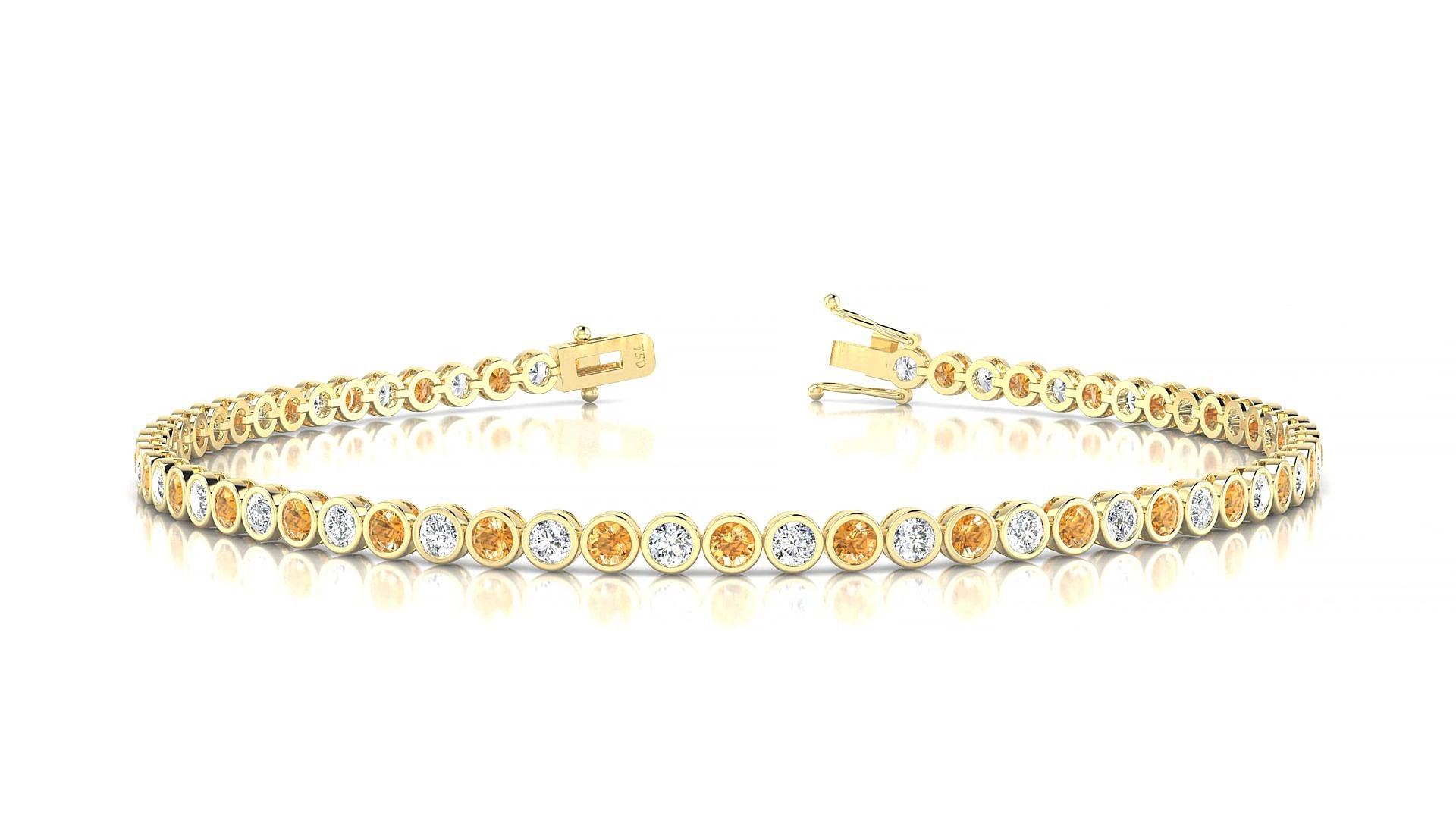 Avila 1-1 | 18k Yellow Gold 2 mm Round Natural Citrine & Diamond 15 cm Tennis Bracelet