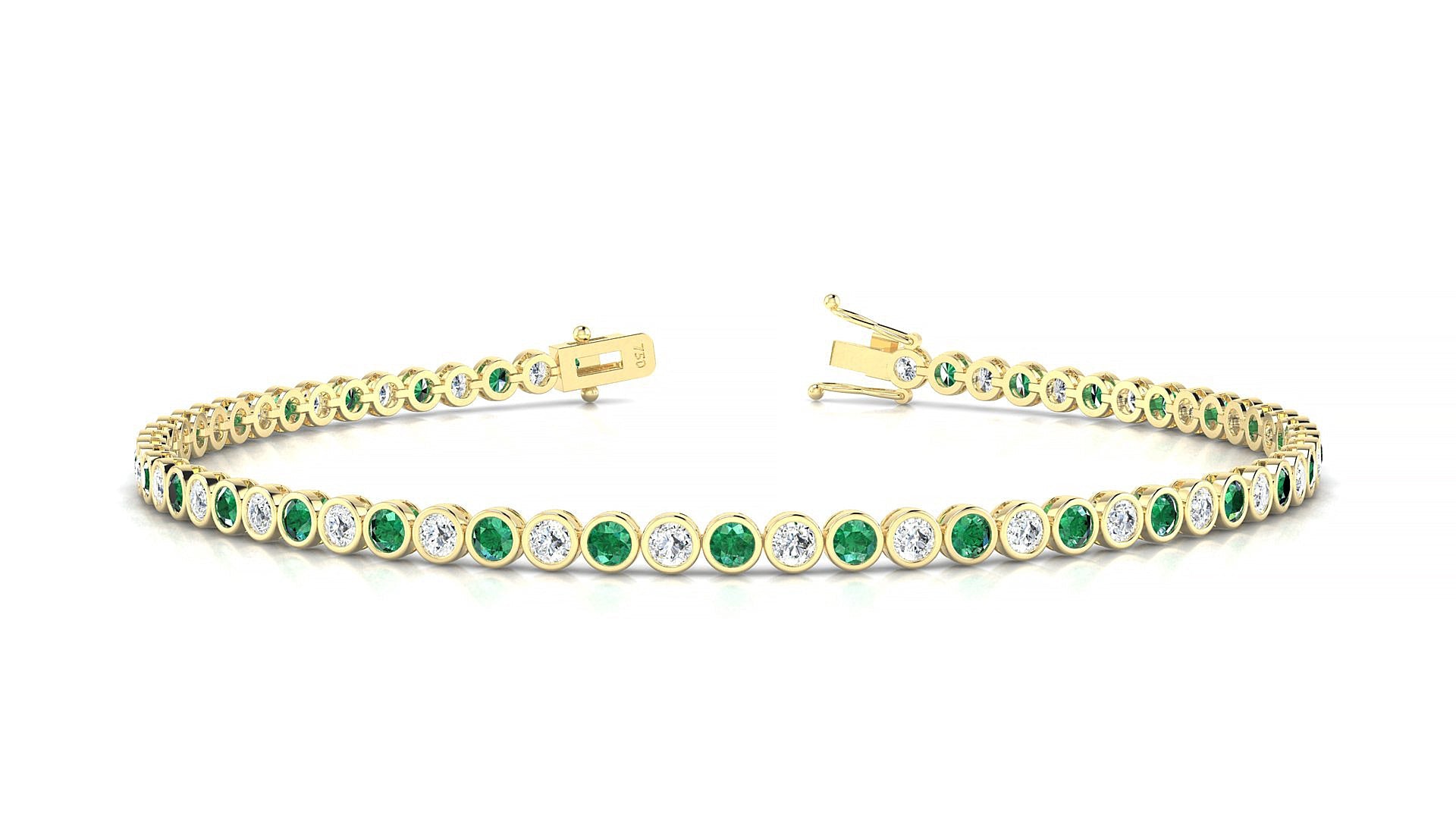 Avila 1-1 | 18k Yellow Gold 2 mm Round Natural Emerald & Diamond Tennis Bracelet