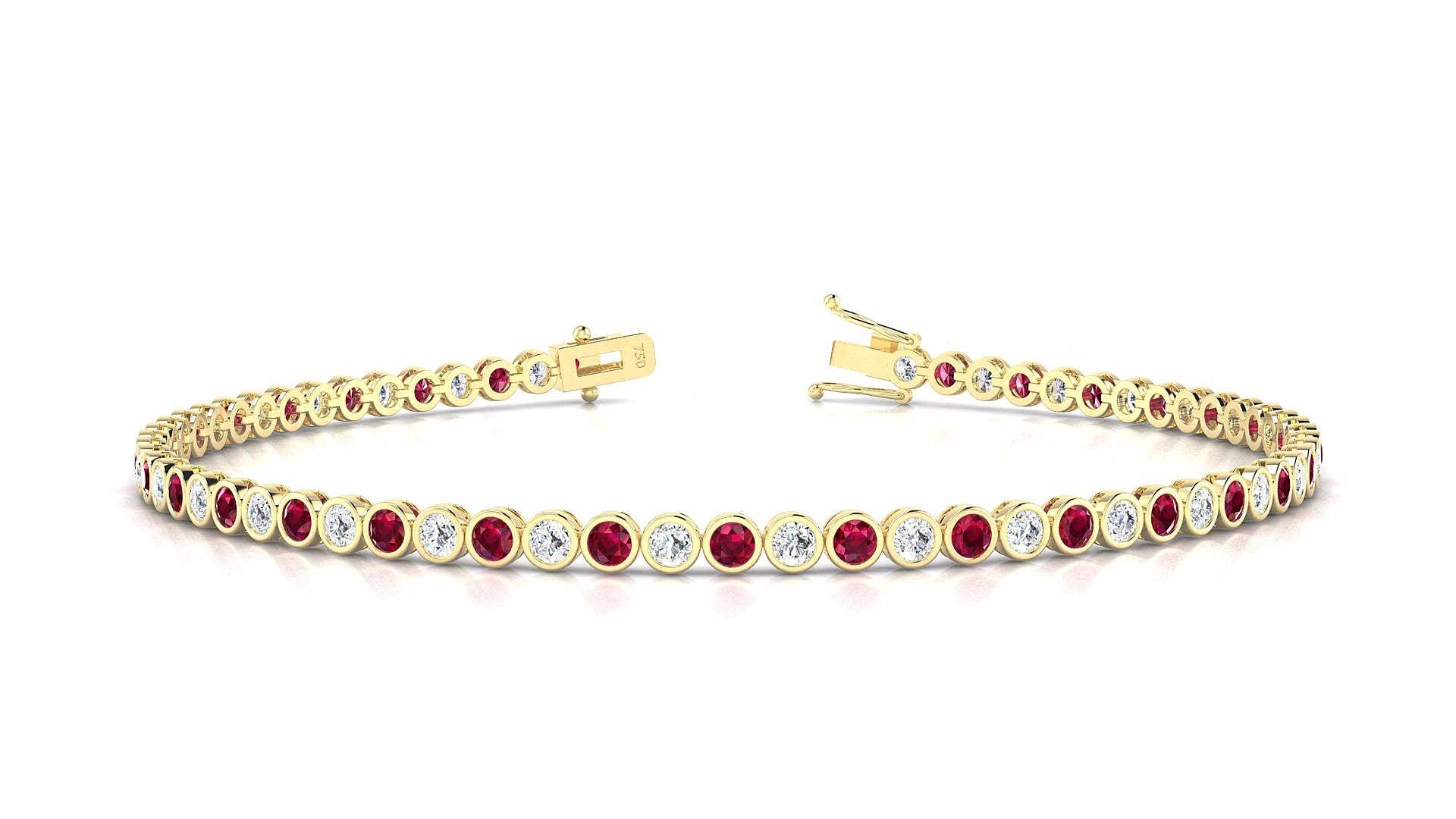 Avila 1-1 | 18k Yellow Gold 2 mm Round Natural Ruby & Diamond 15 cm Tennis Bracelet