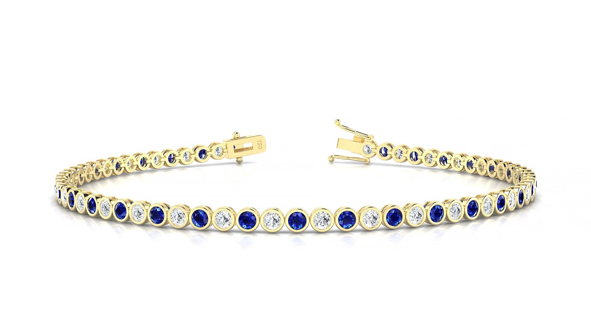 Avila 1-1 | 18k Yellow Gold 2 mm Round Natural Sapphire & Diamond 15 cm Tennis Bracelet