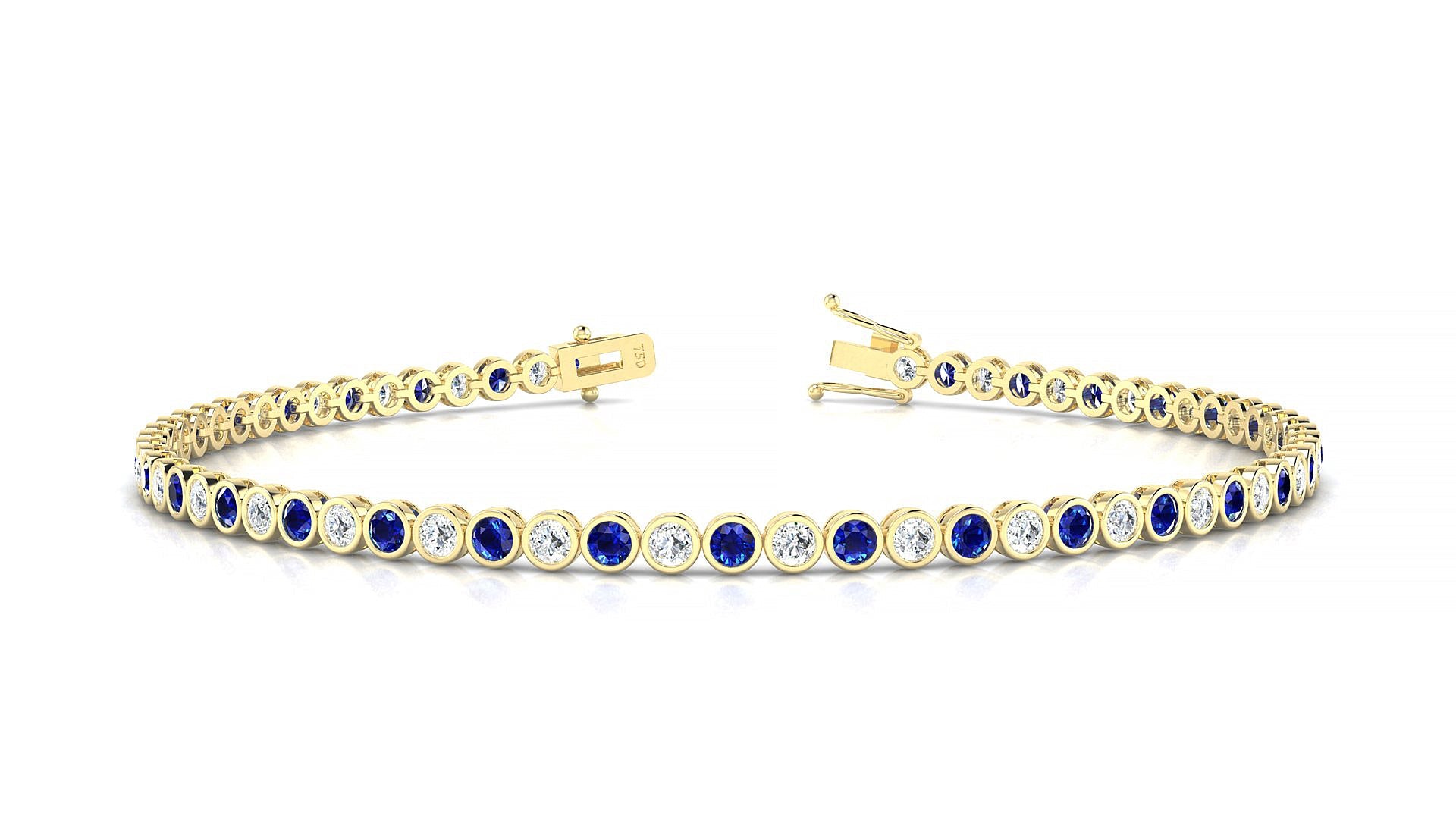Avila 1-1 | 18k Yellow Gold 2 mm Round Natural Sapphire & Diamond Tennis Bracelet