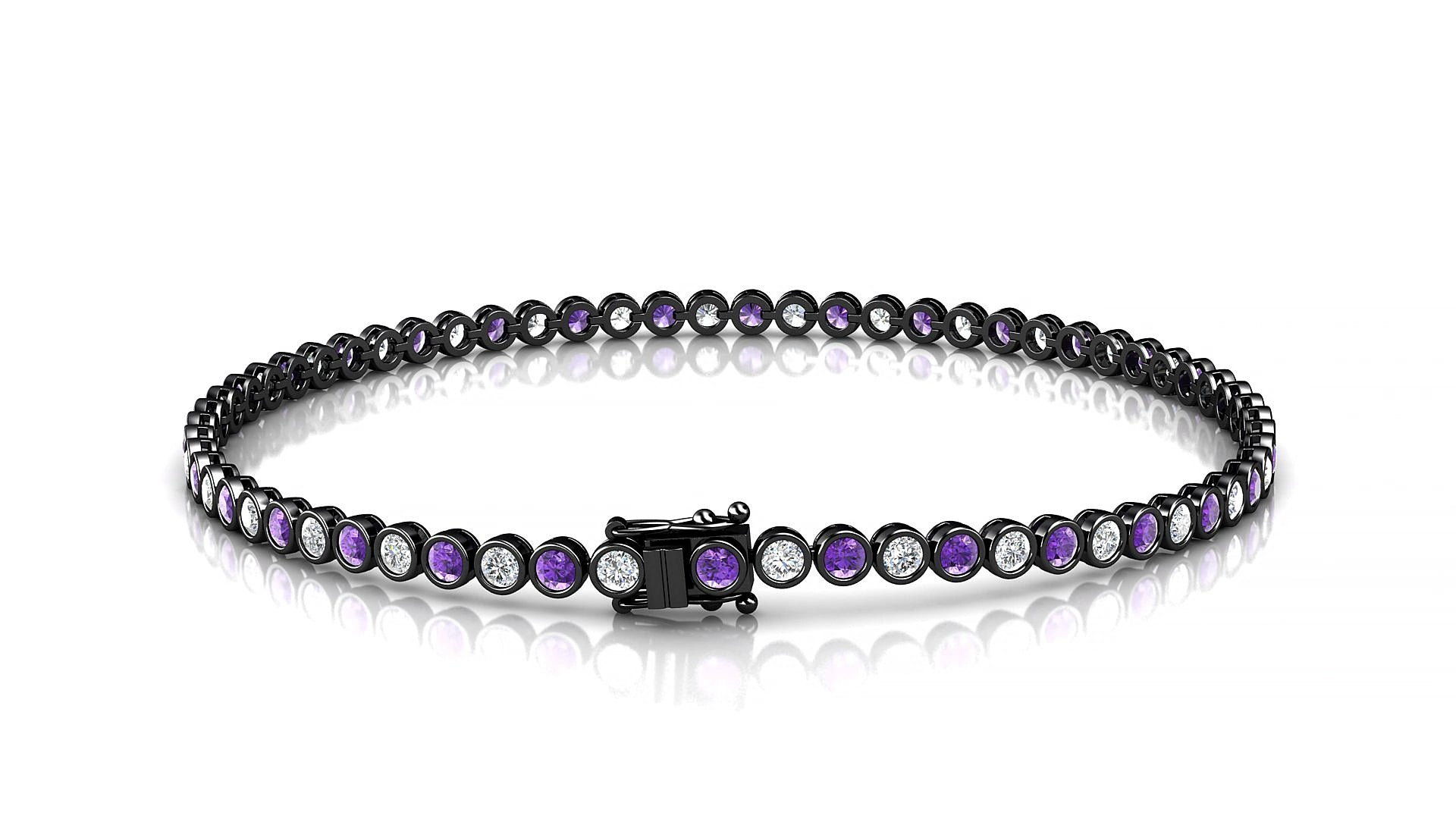 Avila 1-1 | 18k Black Gold 2 mm Round Natural Amethyst & Diamond 18 cm Tennis Bracelet