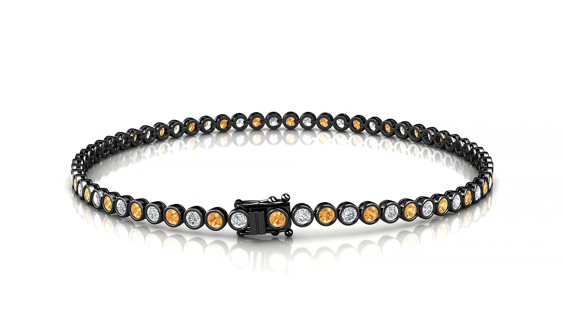 Avila 1-1 | 18k Black Gold 2 mm Round Natural Citrine & Diamond 19 cm Tennis Bracelet