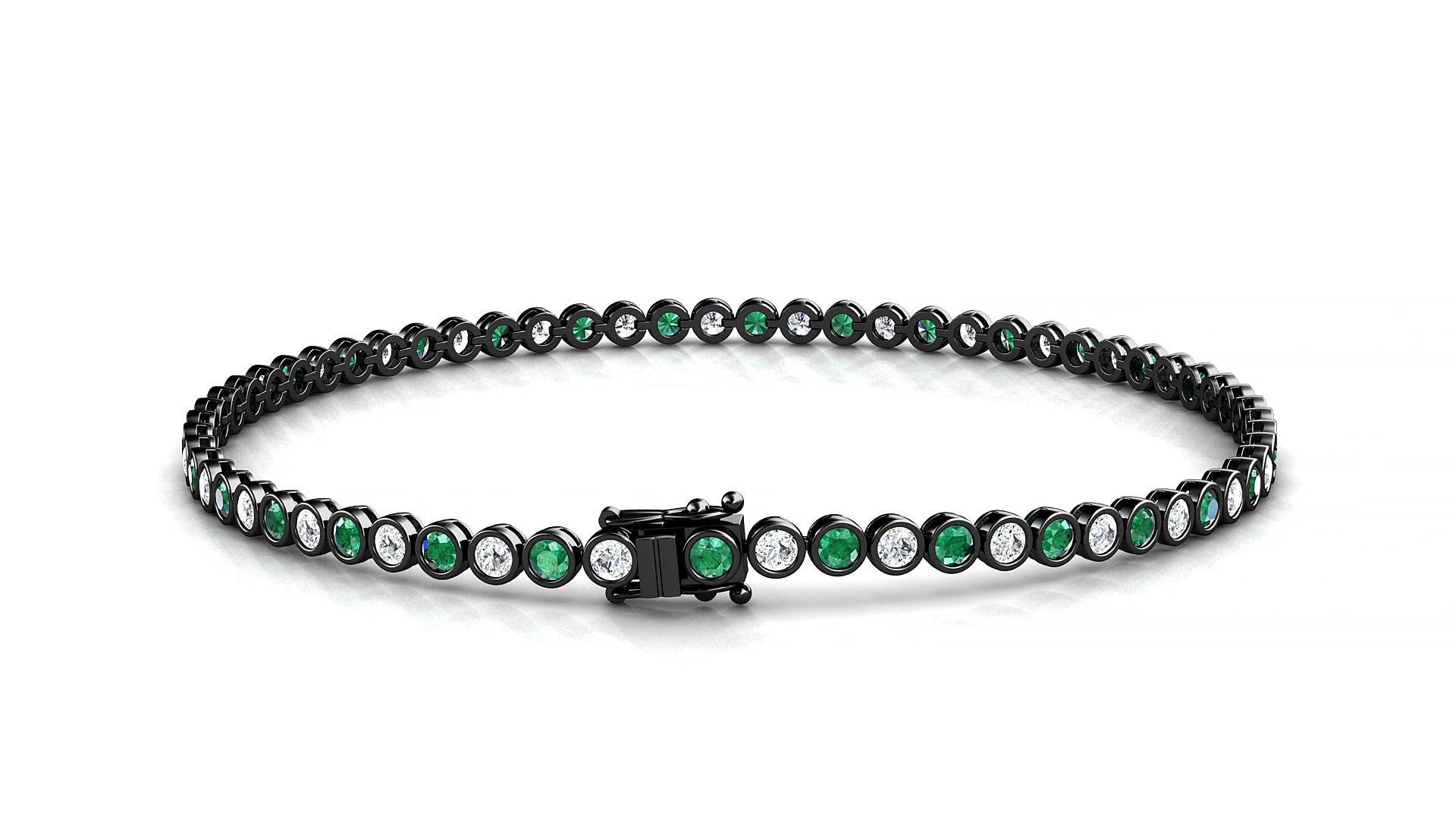 Avila 1-1 | 18k Black Gold 2 mm Round Natural Emerald & Diamond 15 cm Tennis Bracelet