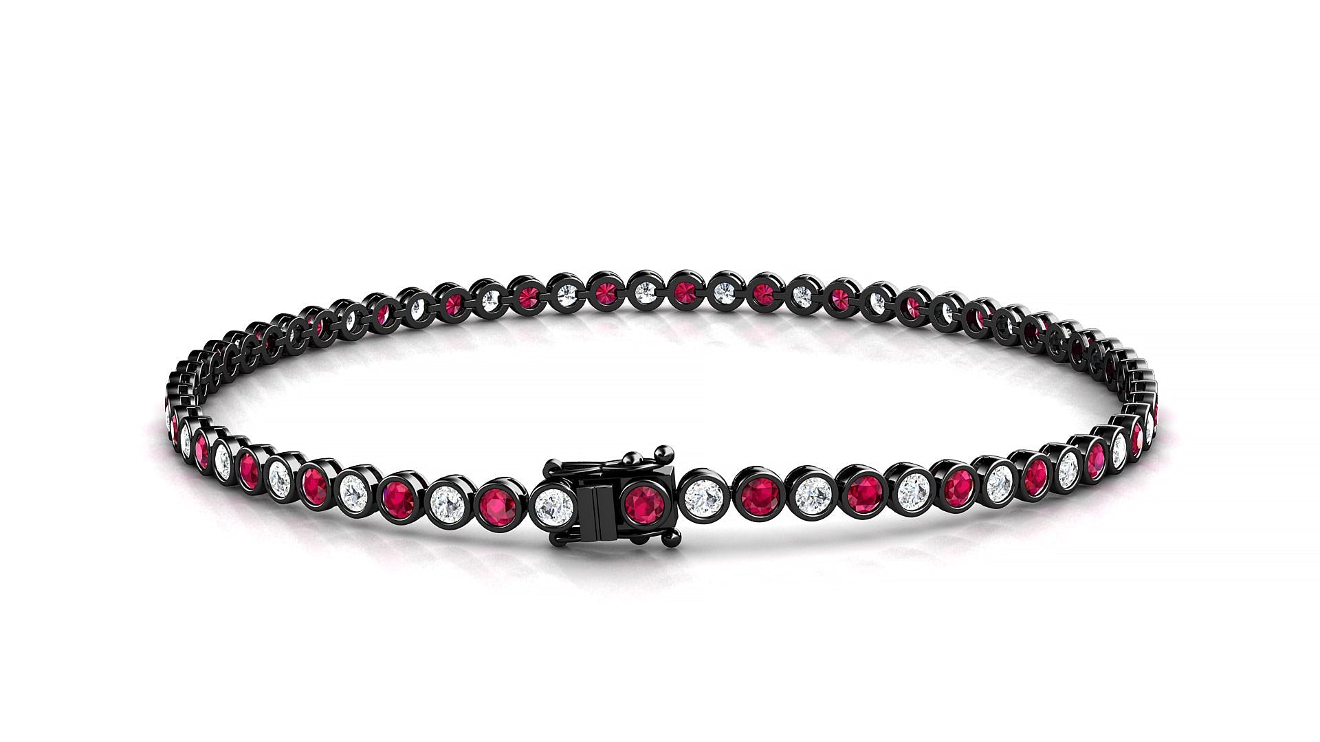 Avila 1-1 | 18k Black Gold 2 mm Round Natural Ruby & Diamond Tennis Bracelet