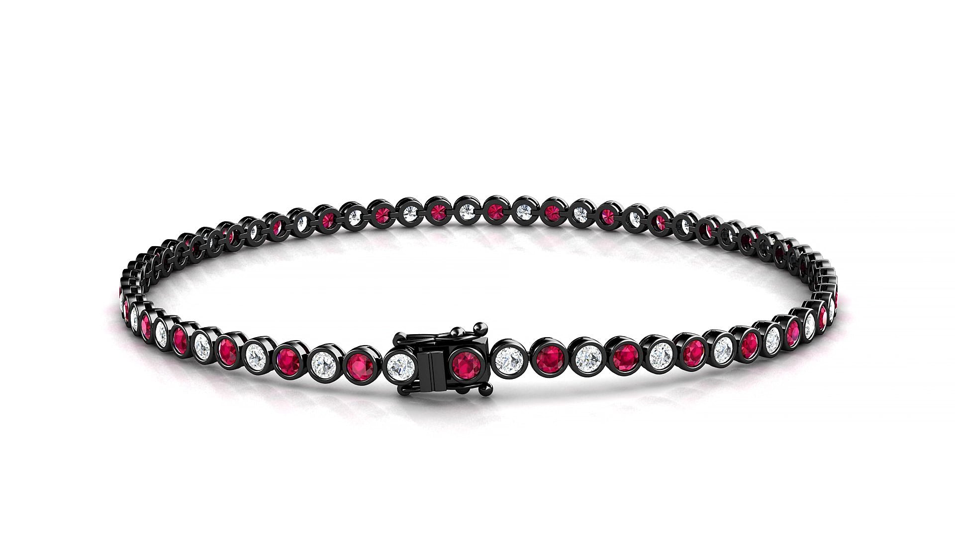 Avila 1-1 | 18k Black Gold 2 mm Round Natural Ruby & Diamond 20 cm Tennis Bracelet