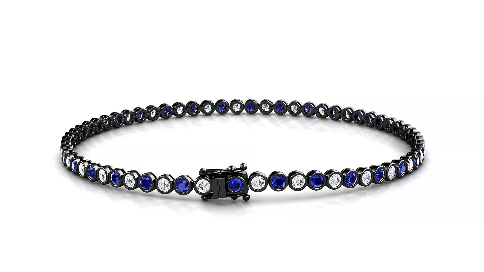Avila 1-1 | 18k Black Gold 2 mm Round Natural Sapphire & Diamond Tennis Bracelet