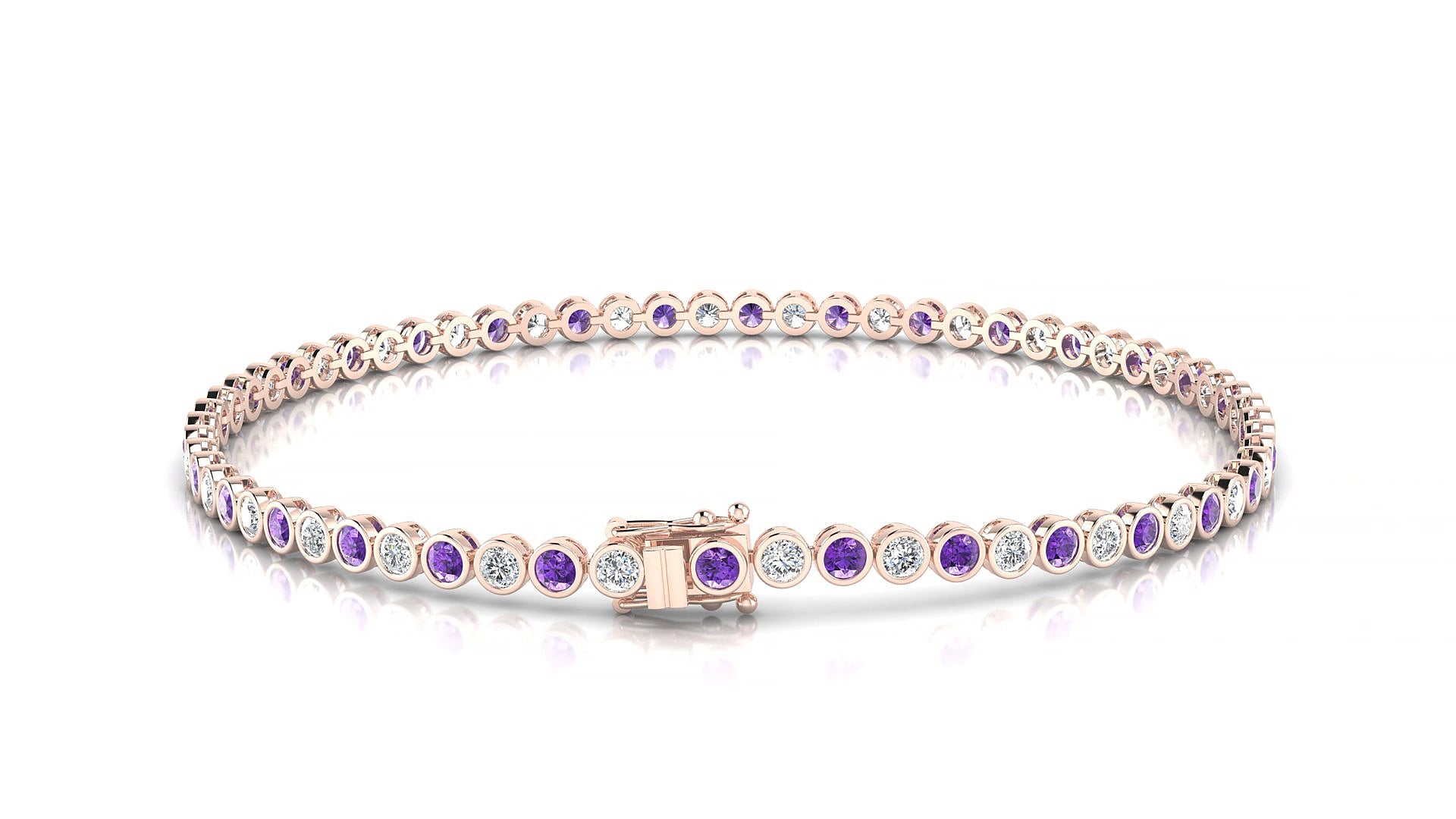 Avila 1-1 | 18k Rose Gold 2 mm Round Natural Amethyst & Diamond 18 cm Tennis Bracelet
