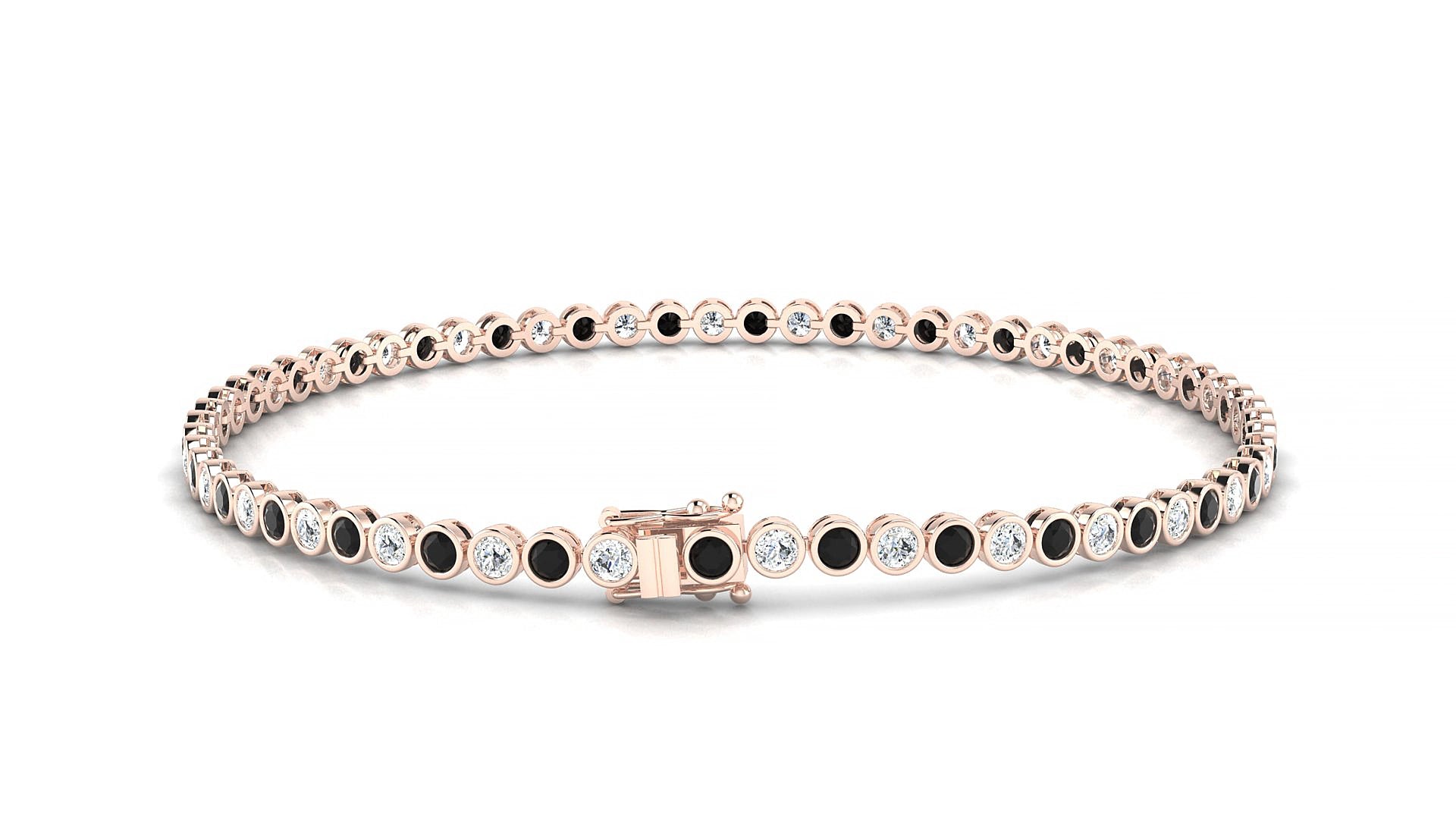 Avila 1-1 | 18k Rose Gold 2 mm Round Natural Black Diamond & Diamond 15 cm Tennis Bracelet