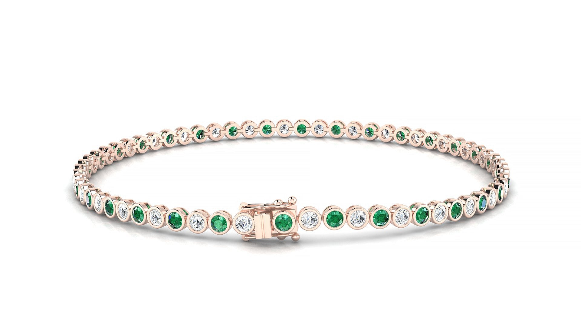 Avila 1-1 | 18k Rose Gold 2 mm Round Natural Emerald & Diamond Tennis Bracelet