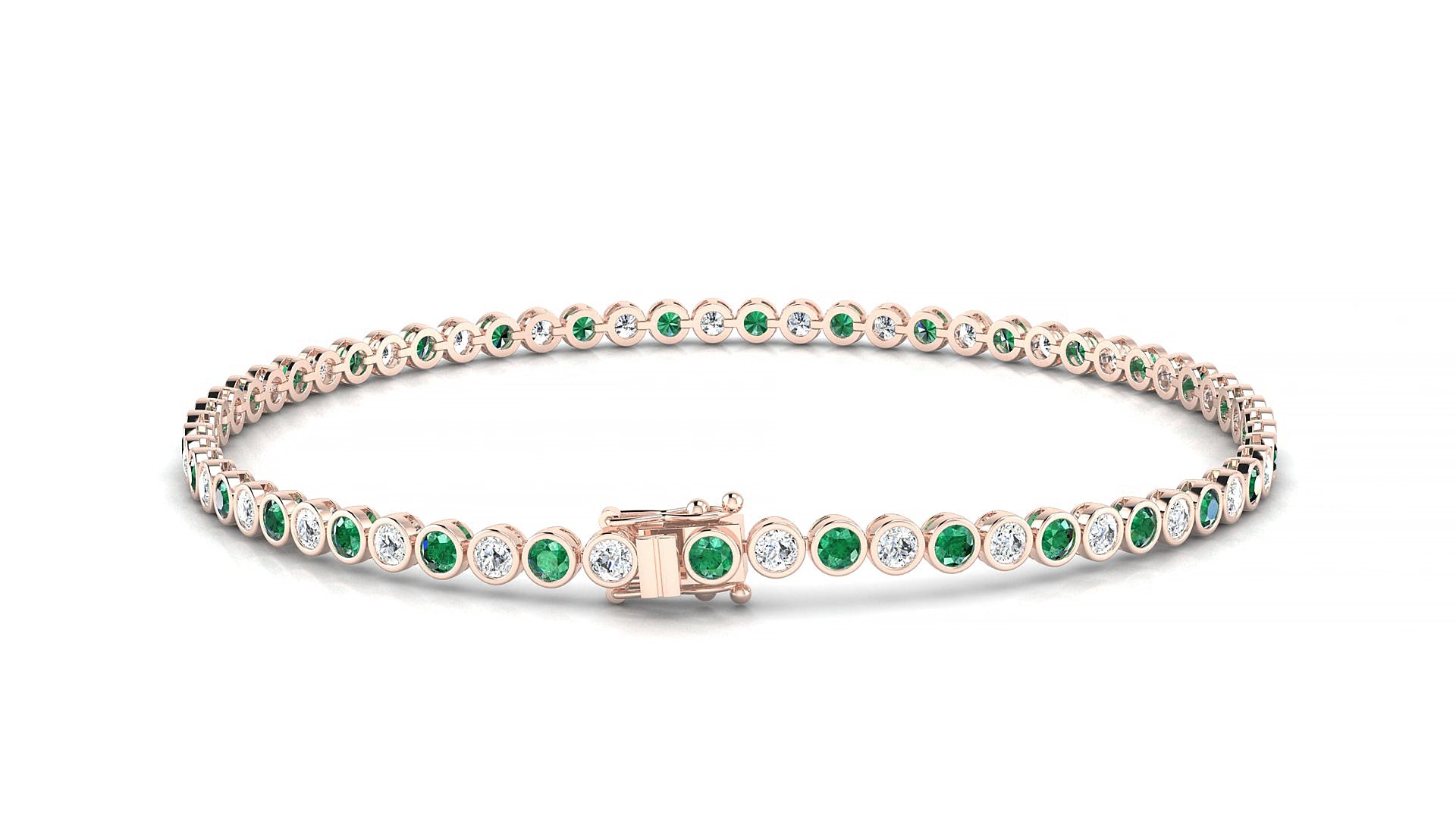Avila 1-1 | 18k Rose Gold 2 mm Round Natural Emerald & Diamond 15 cm Tennis Bracelet
