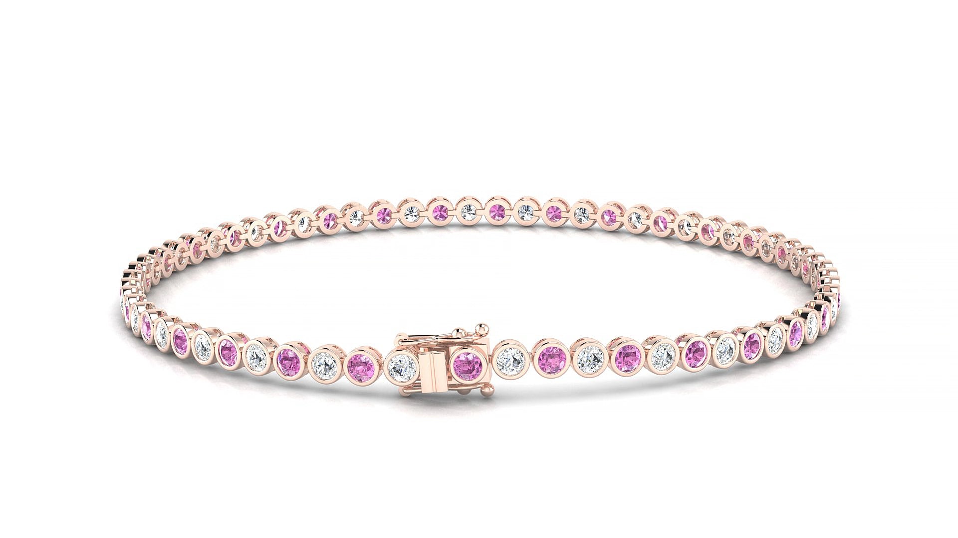 Avila 1-1 | 18k Rose Gold 2 mm Round Natural Pink Sapphire & Diamond 16 cm Tennis Bracelet