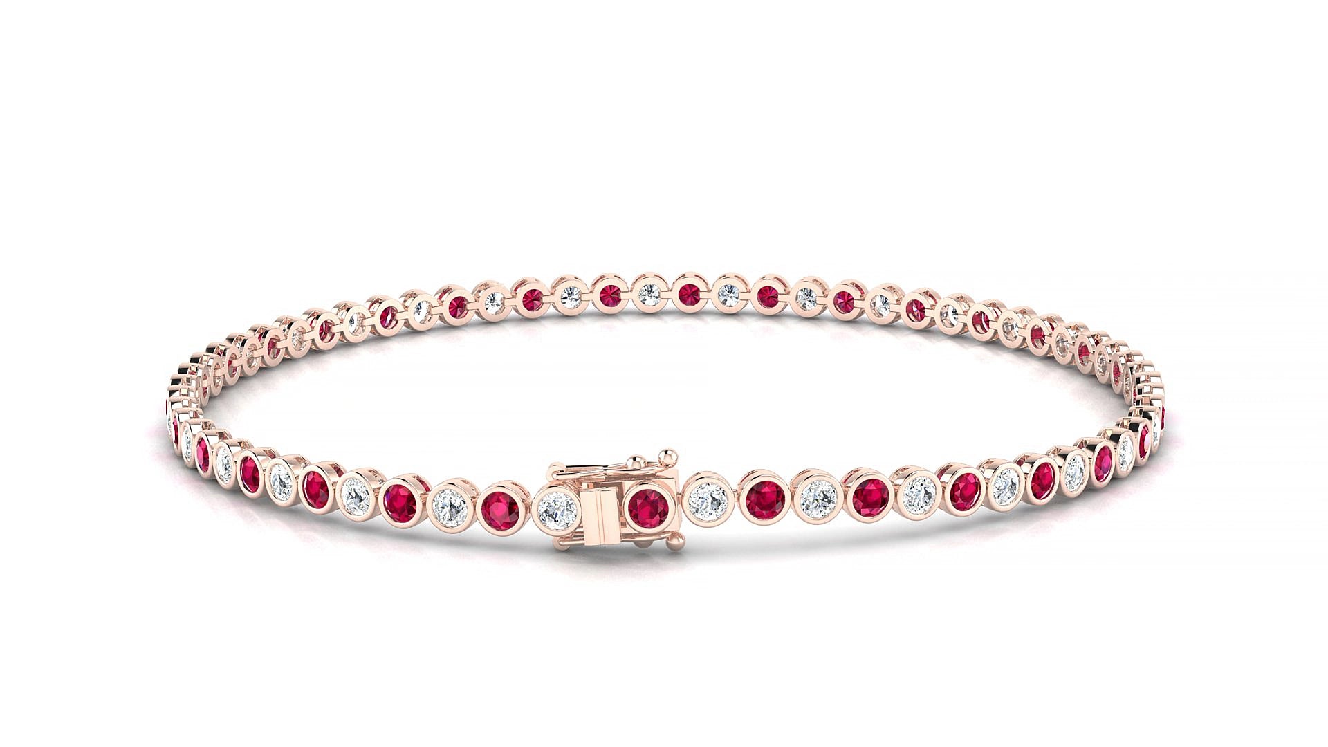 Avila 1-1 | 18k Rose Gold 2 mm Round Natural Ruby & Diamond 15 cm Tennis Bracelet