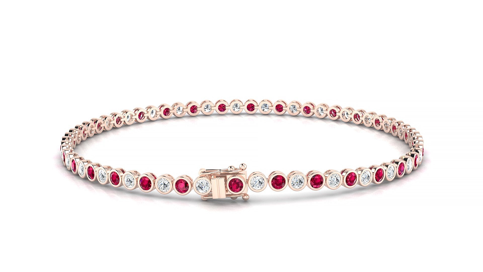 Avila 1-1 | 18k Rose Gold 2 mm Round Natural Ruby & Diamond Tennis Bracelet