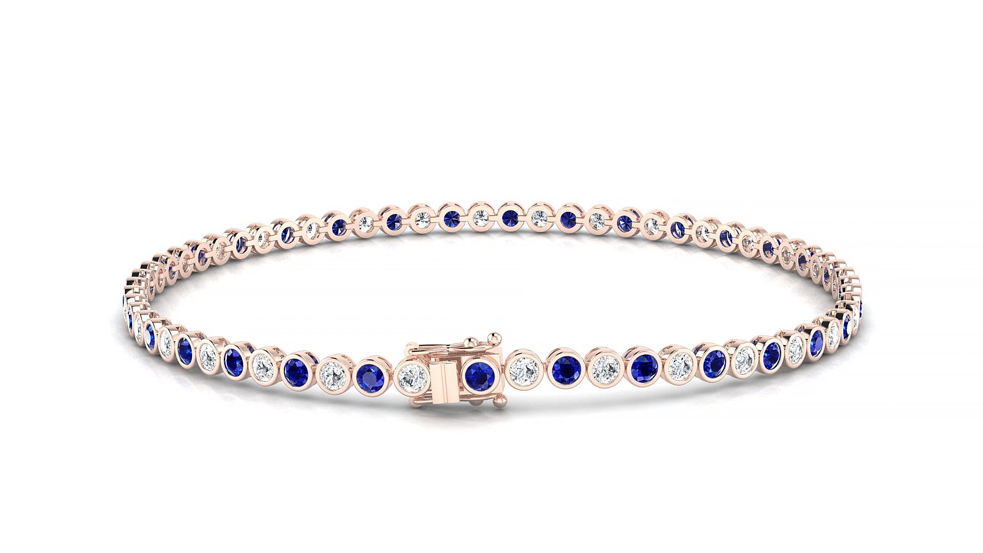 Avila 1-1 | 18k Rose Gold 2 mm Round Natural Sapphire & Diamond 15 cm Tennis Bracelet