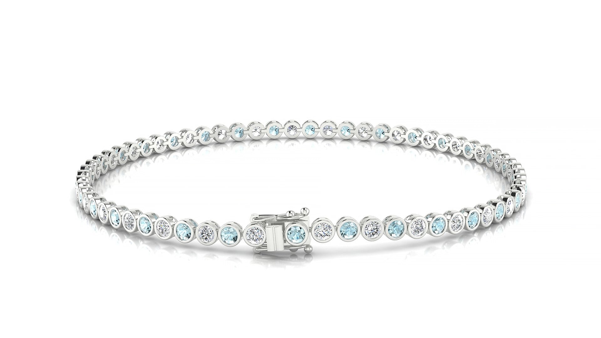 Avila 1-1 | 18k White Gold 2 mm Round Natural Aquamarine & Diamond 16 cm Tennis Bracelet