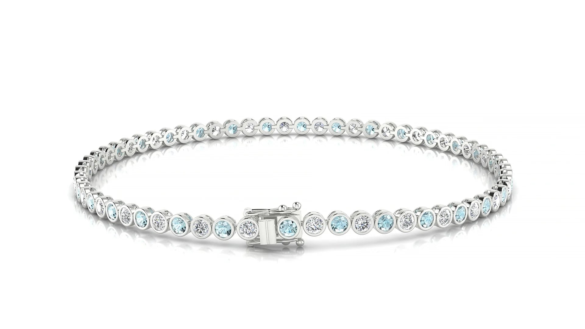 Avila 1-1 | 18k White Gold 2 mm Round Natural Aquamarine & Diamond Tennis Bracelet