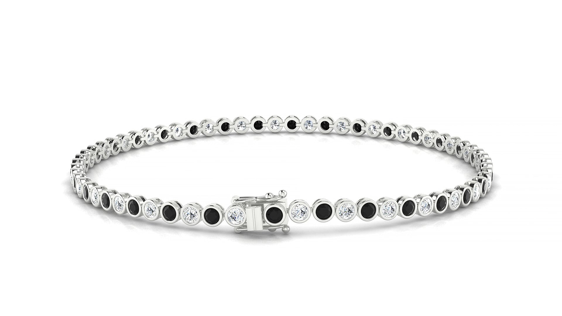 Avila 1-1 | 18k White Gold 2 mm Round Natural Black Diamond & Diamond 16 cm Tennis Bracelet