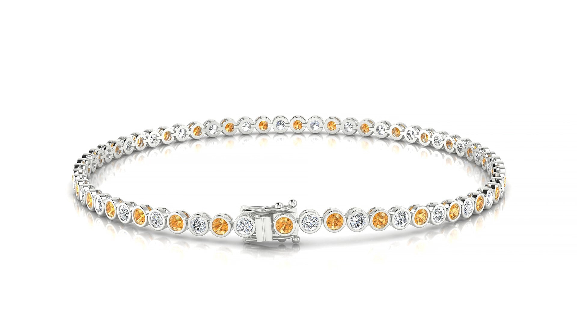 Avila 1-1 | 18k White Gold 2 mm Round Natural Citrine & Diamond 15 cm Tennis Bracelet