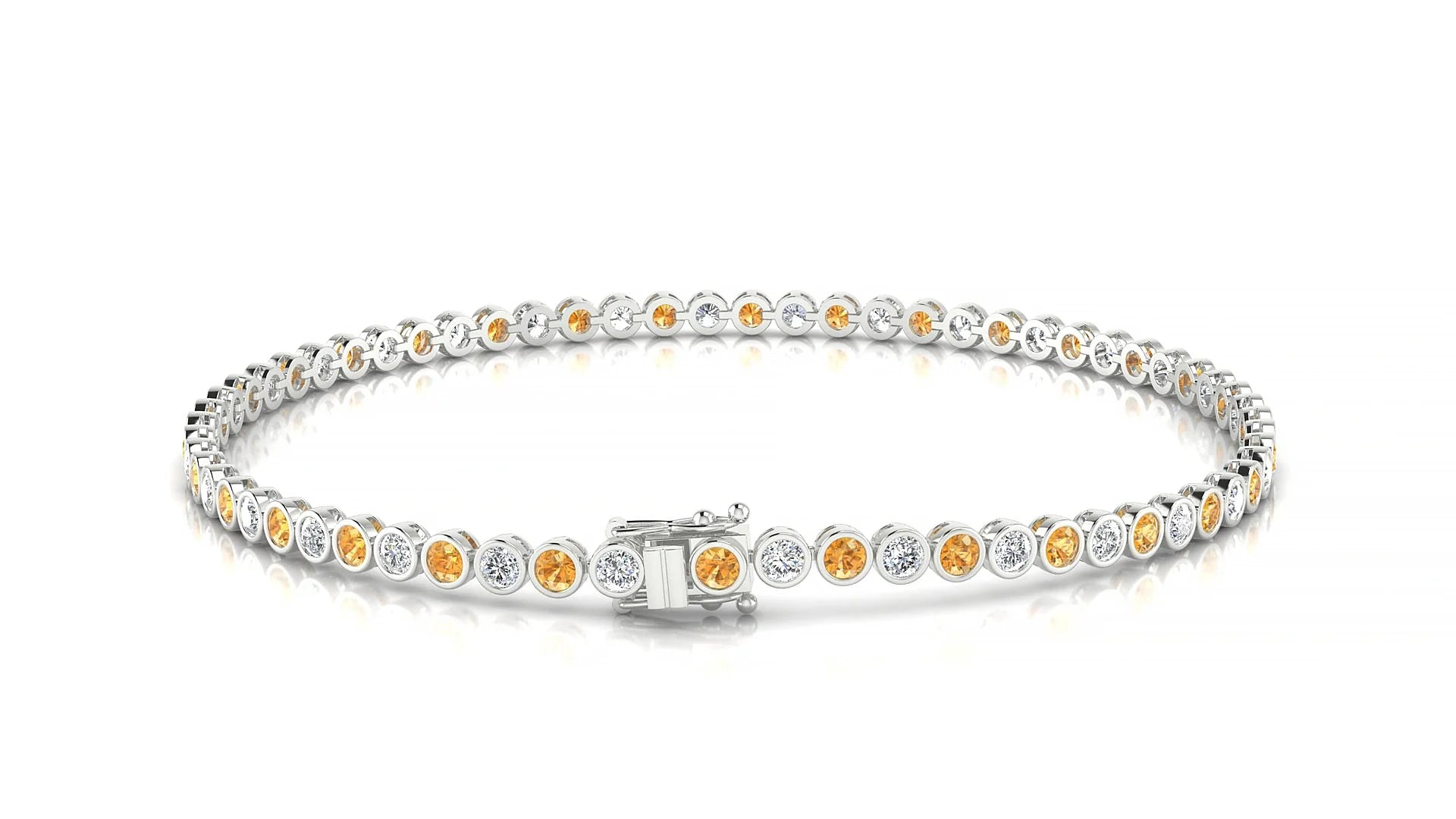 Avila 1-1 | 18k White Gold 2 mm Round Natural Citrine & Diamond Tennis Bracelet