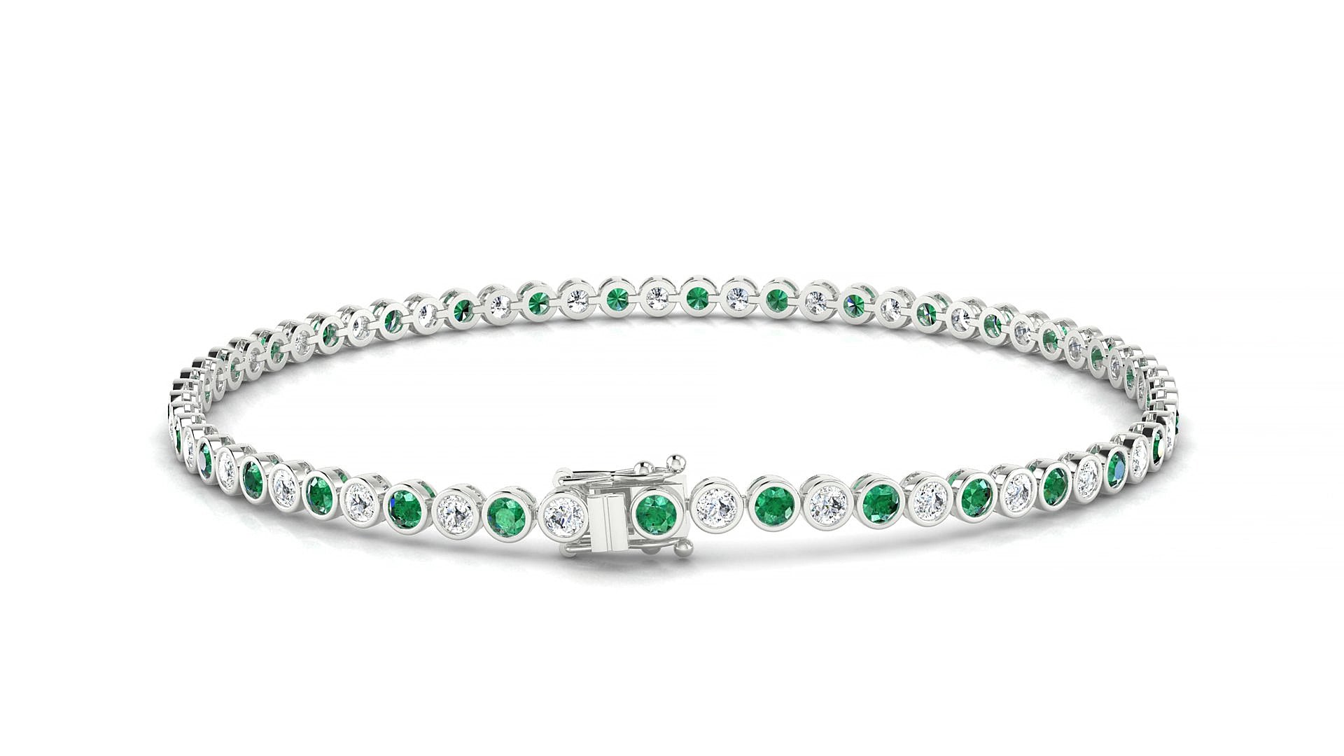 Avila 1-1 | 18k White Gold 2 mm Round Natural Emerald & Diamond 19 cm Tennis Bracelet